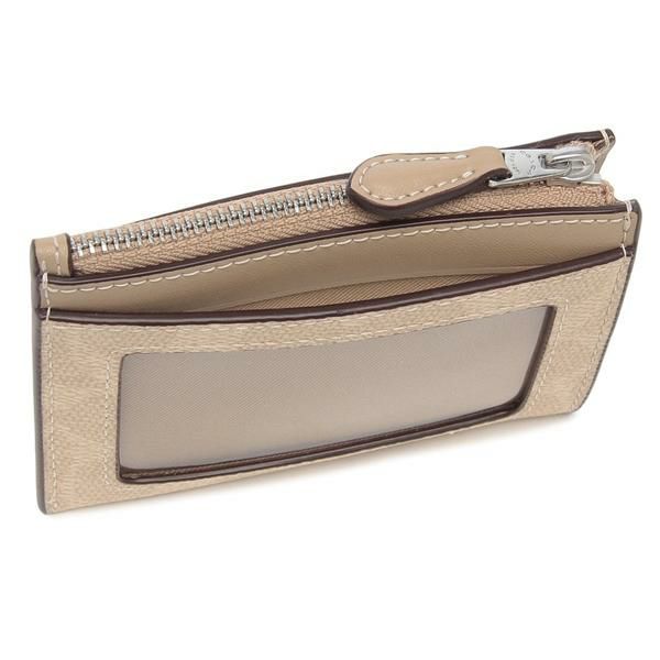 COACH Mini Skinny Id Case In Signature Canvas - Sand Taupe