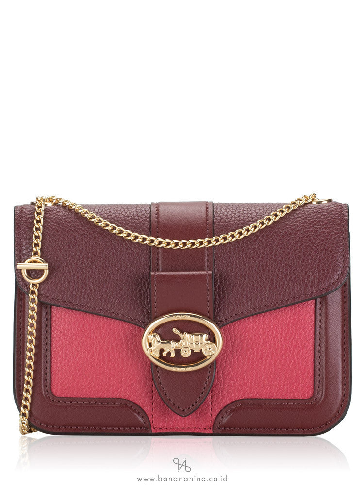 COACH Georgie Colorblock Oxblood/Wine Pebble Leather Mini Crossbody