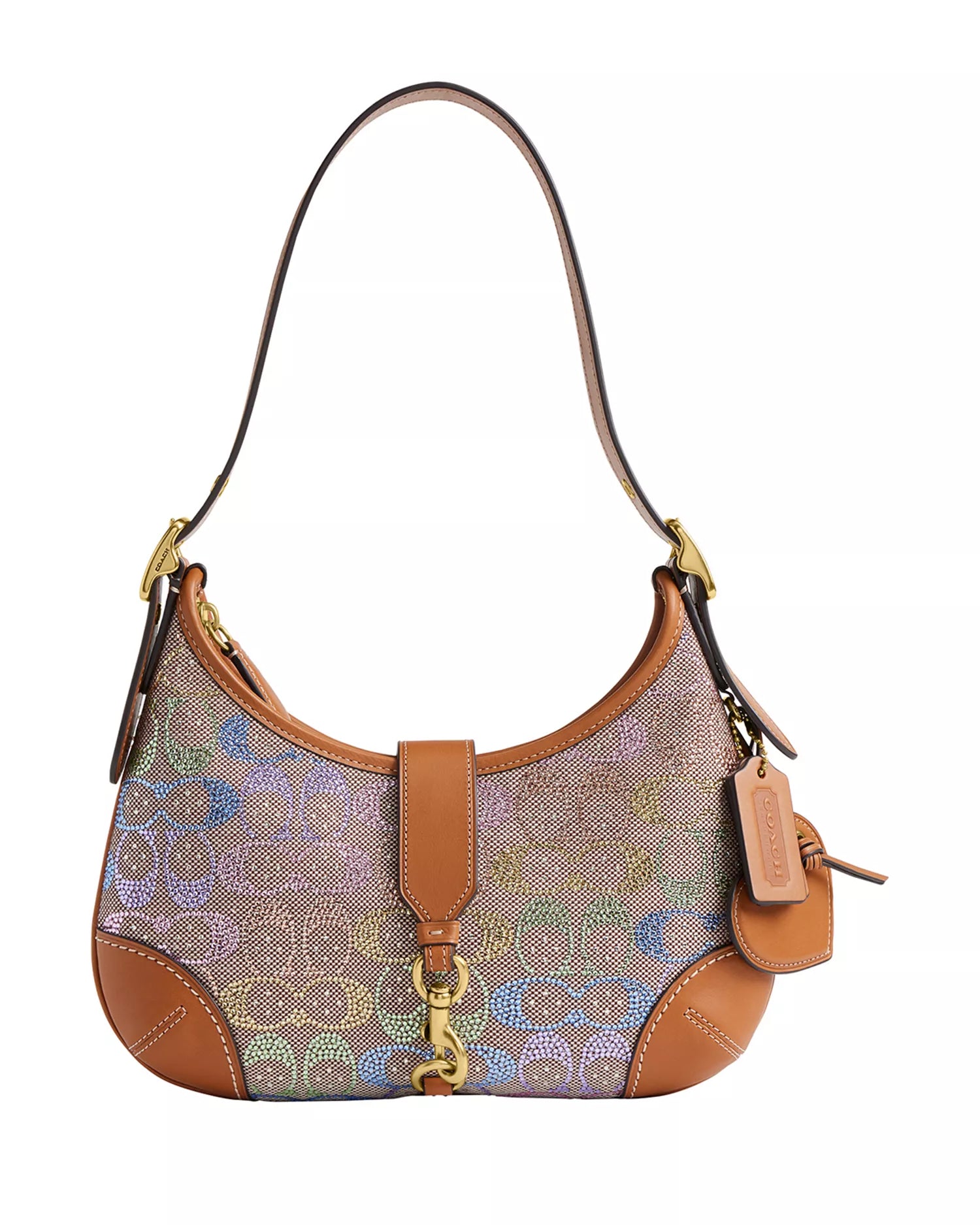 バッグ Coach Hamptons Signature shoulder bag COACH Hamptons Re-Edition Jacquard Rainbow Crystal Signature