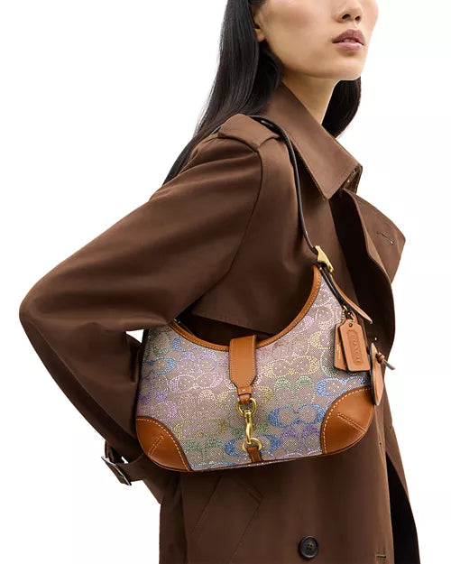 COACH Hamptons Re-Edition Jacquard Rainbow Crystal Signature Shoulder Bag