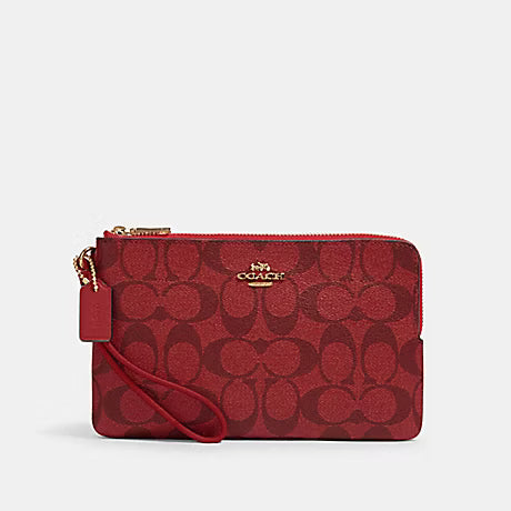 COACH Corner Zip Wristlet In Signature Canvas - Charcoal/Black