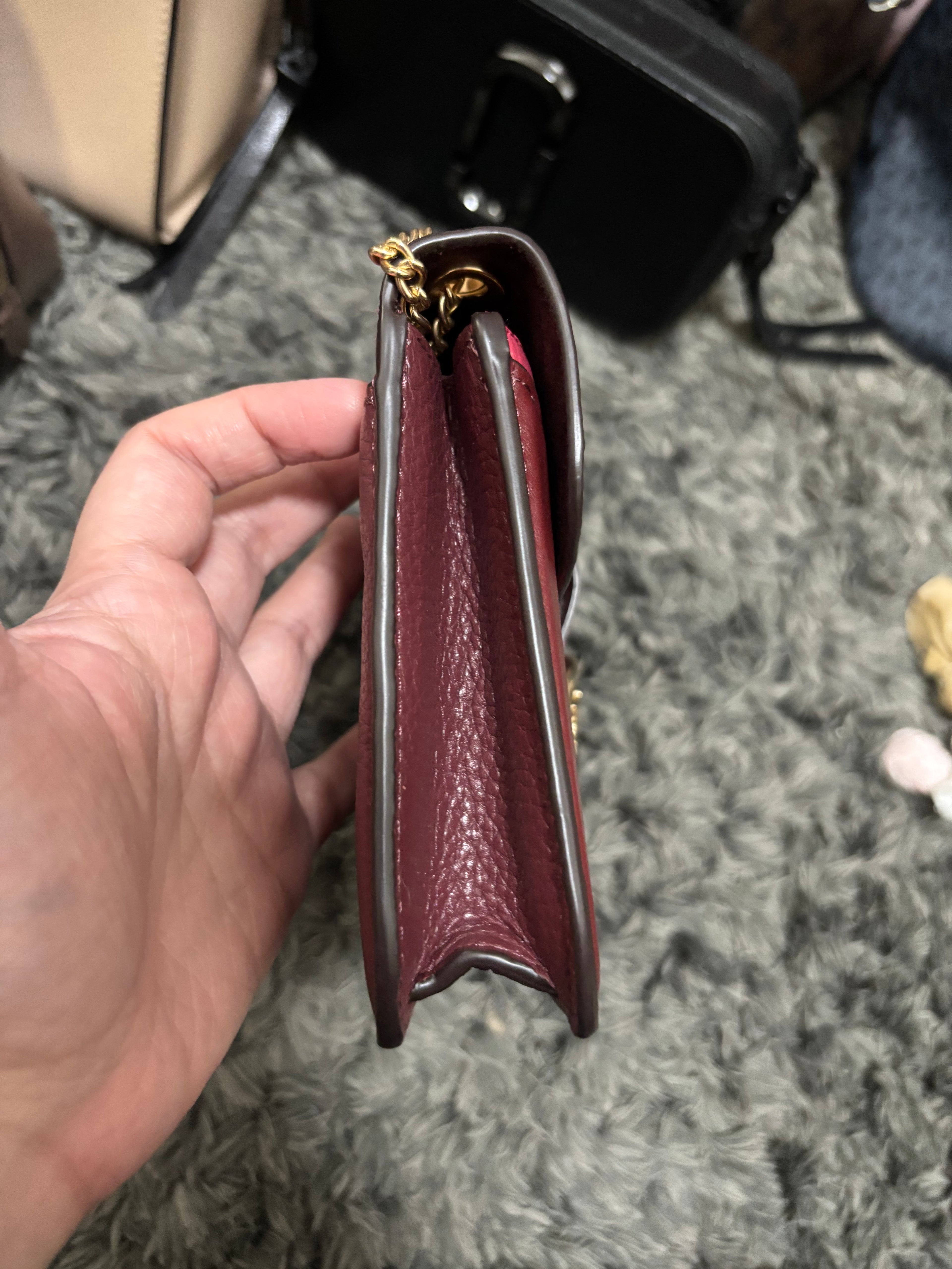 COACH Georgie Colorblock Oxblood/Wine Pebble Leather Mini Crossbody