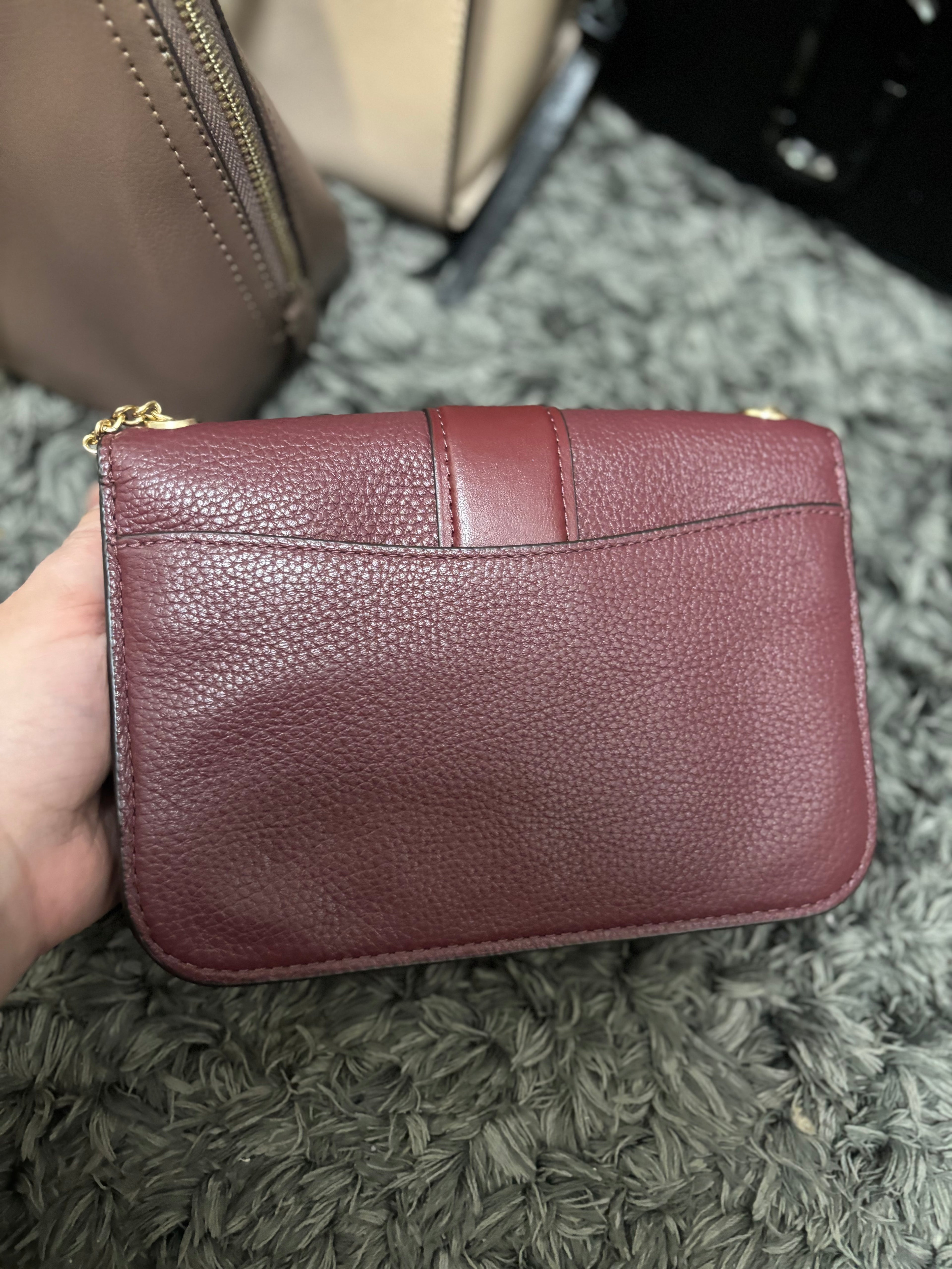 COACH Georgie Colorblock Oxblood/Wine Pebble Leather Mini Crossbody
