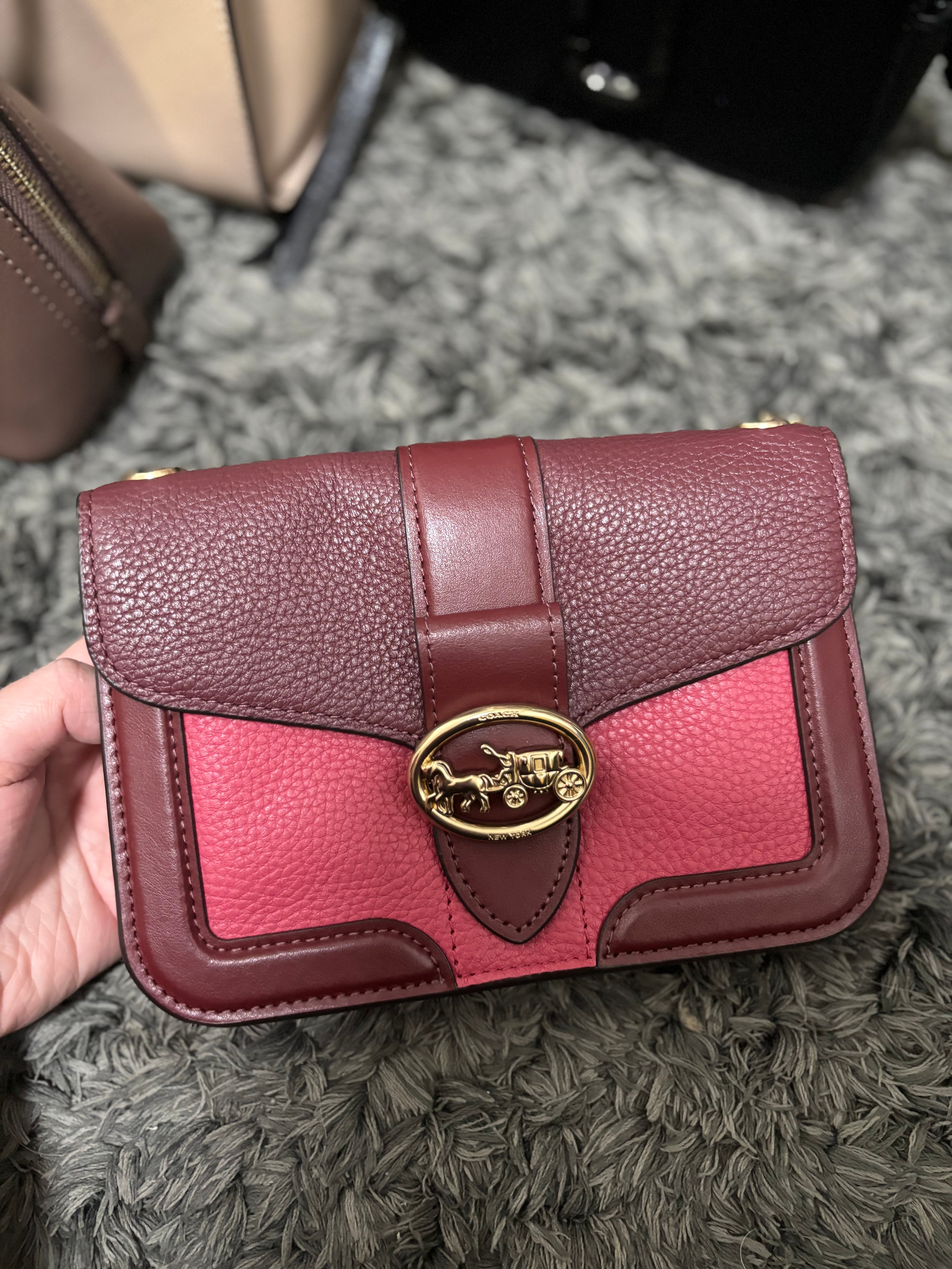COACH Georgie Colorblock Oxblood/Wine Pebble Leather Mini Crossbody