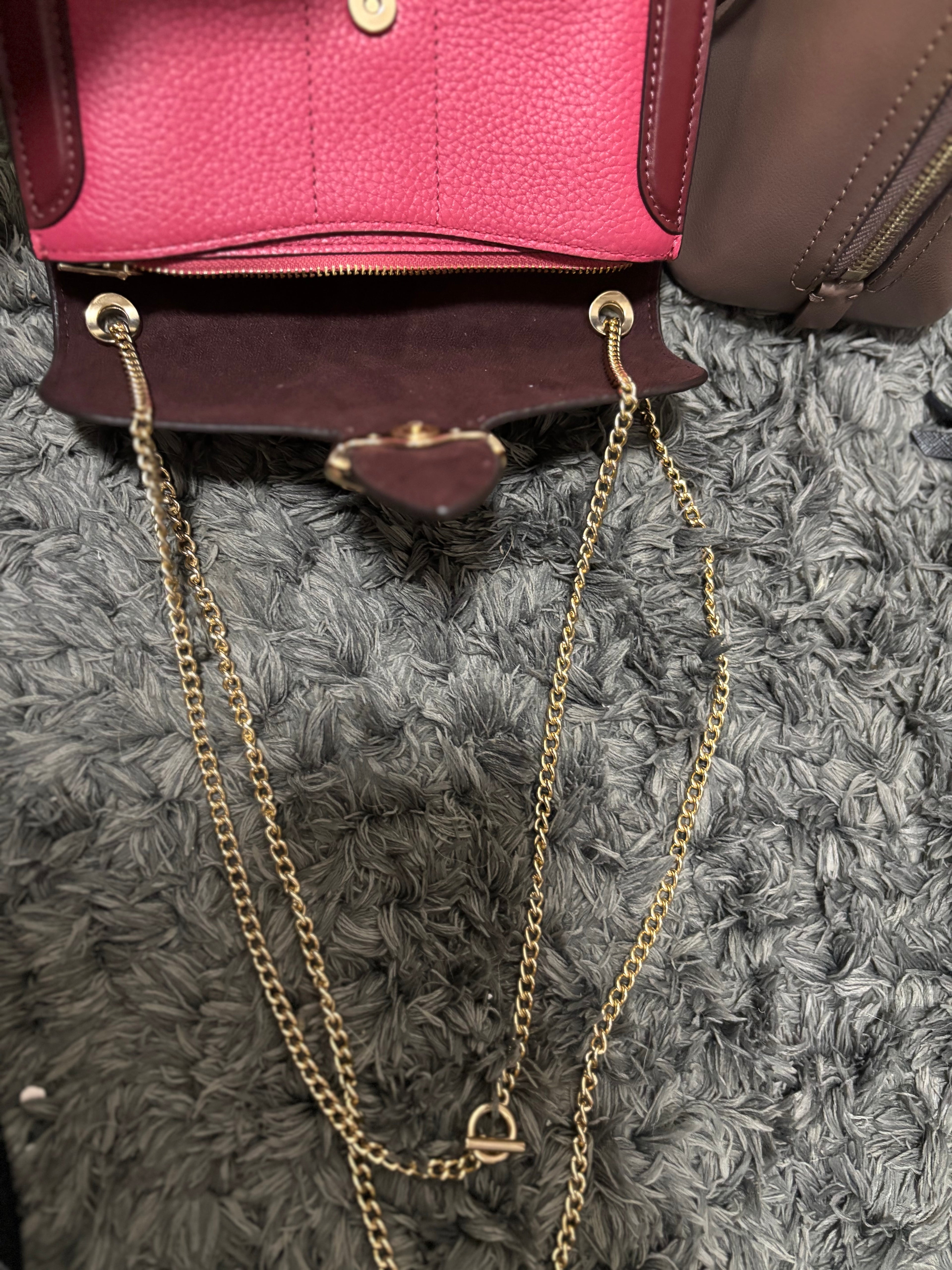 COACH Georgie Colorblock Oxblood/Wine Pebble Leather Mini Crossbody