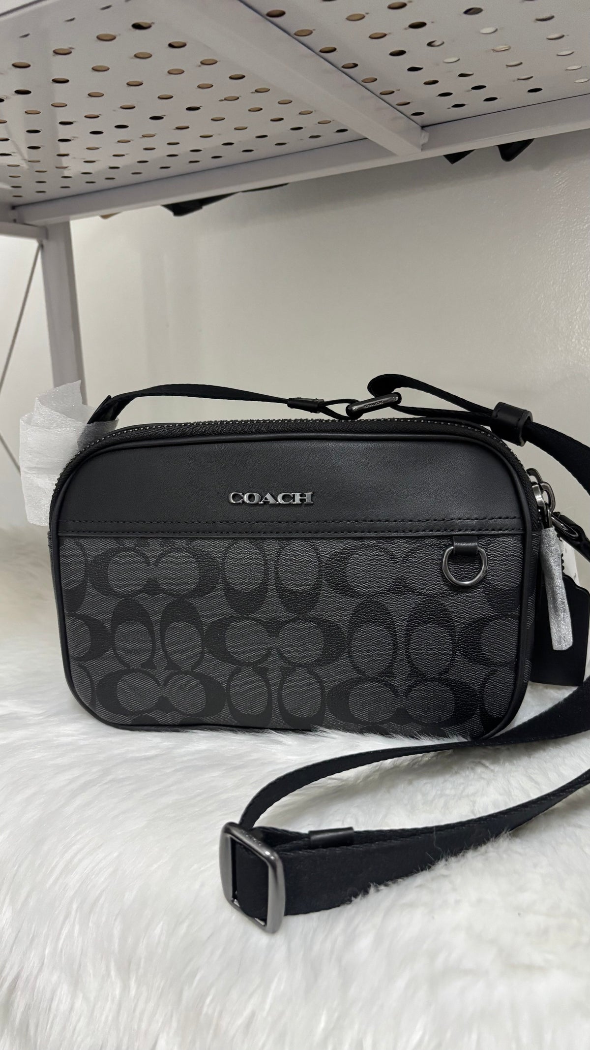 COACH Graham Crossbody In Charcoal Signature Canvas Men's Bag Black