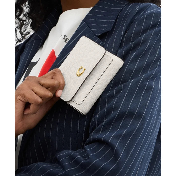COACH Mila Trifold Pebbled Wallet - White