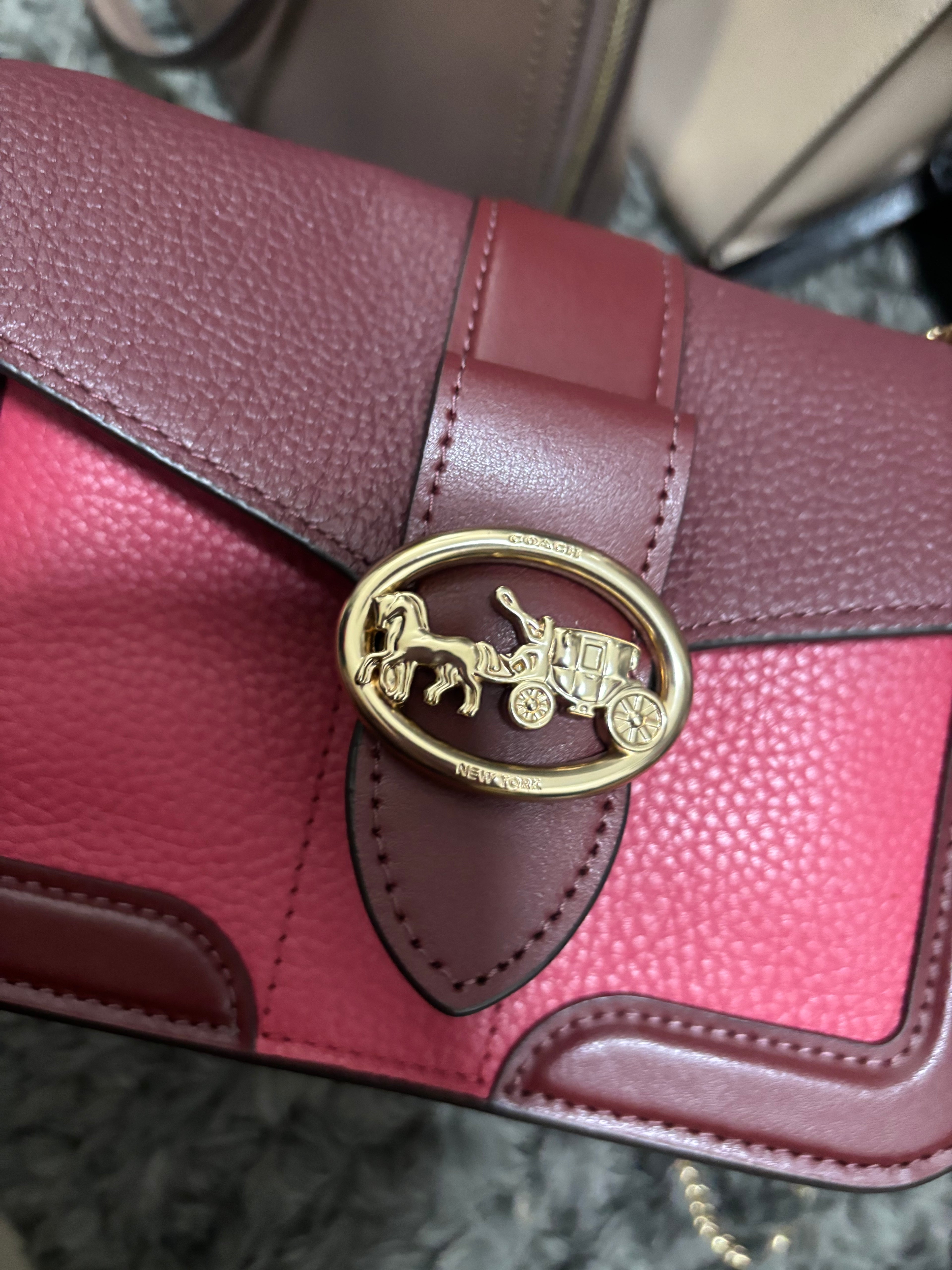 COACH Georgie Colorblock Oxblood/Wine Pebble Leather Mini Crossbody
