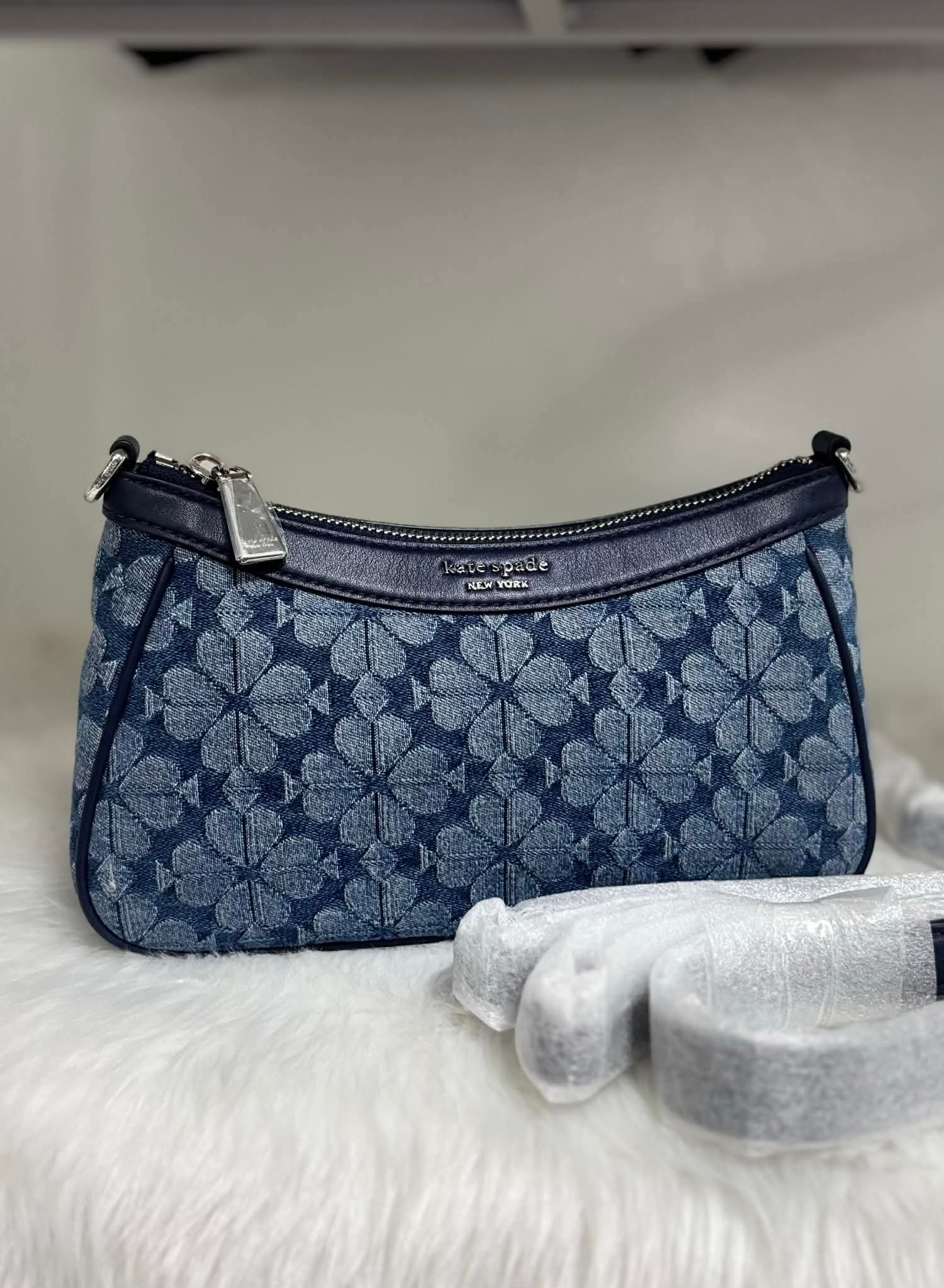 KATE SPADE Spade Flower Jacquard Denim Small Convertible Crossbody Bag