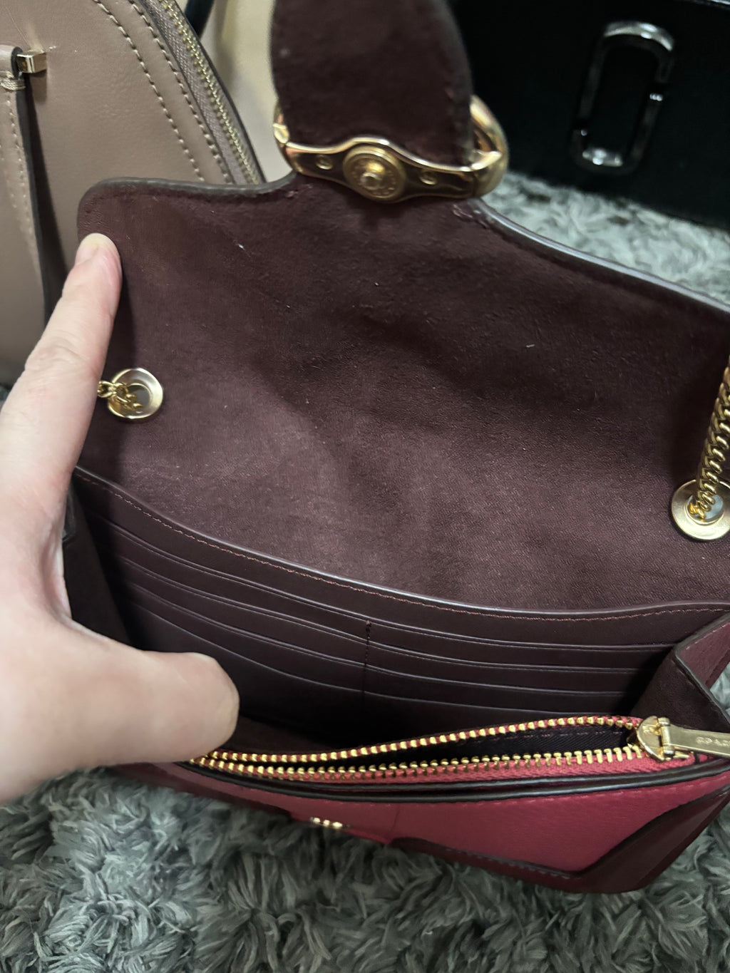 COACH Georgie Colorblock Oxblood/Wine Pebble Leather Mini Crossbody