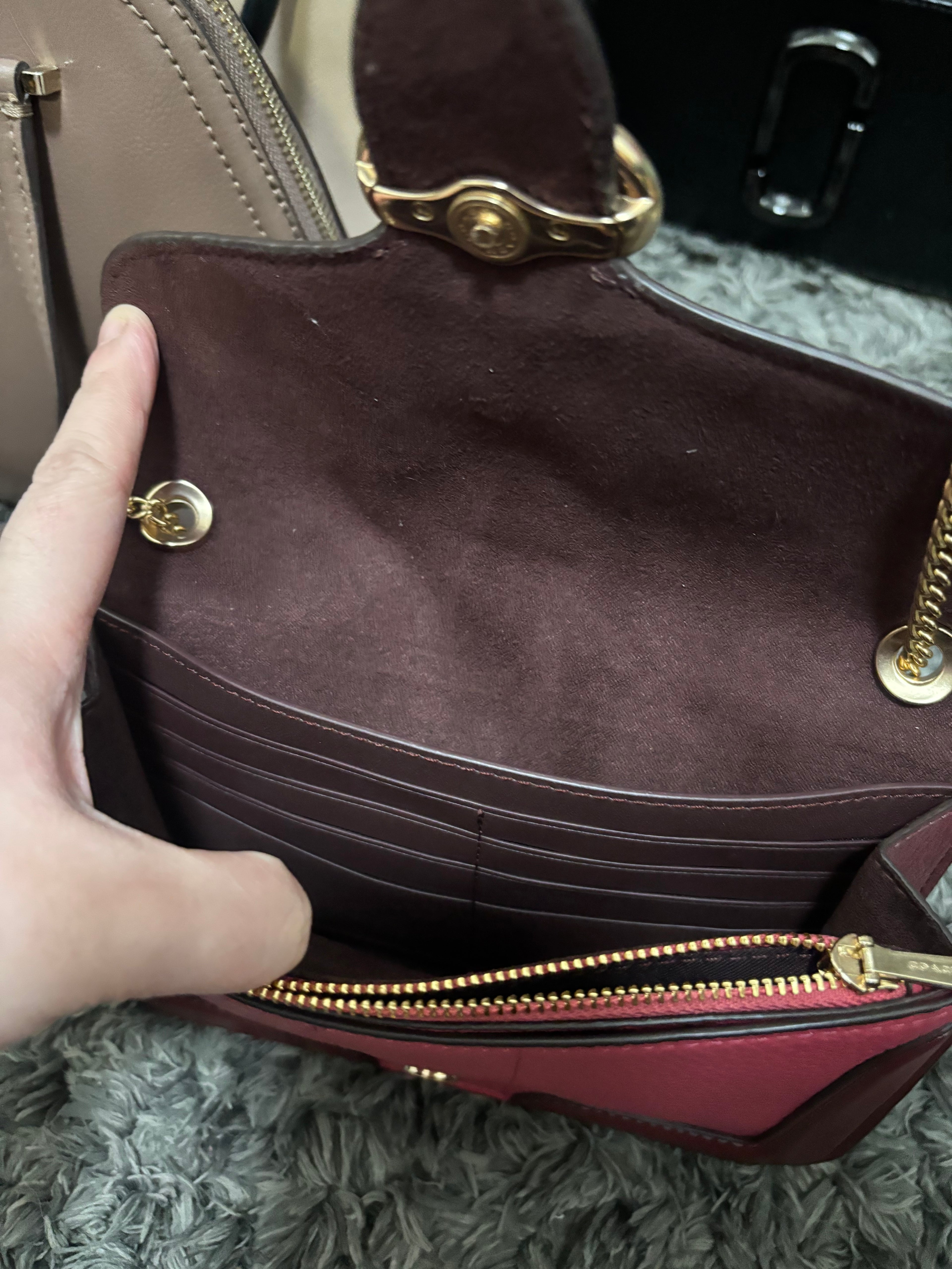 COACH Georgie Colorblock Oxblood/Wine Pebble Leather Mini Crossbody