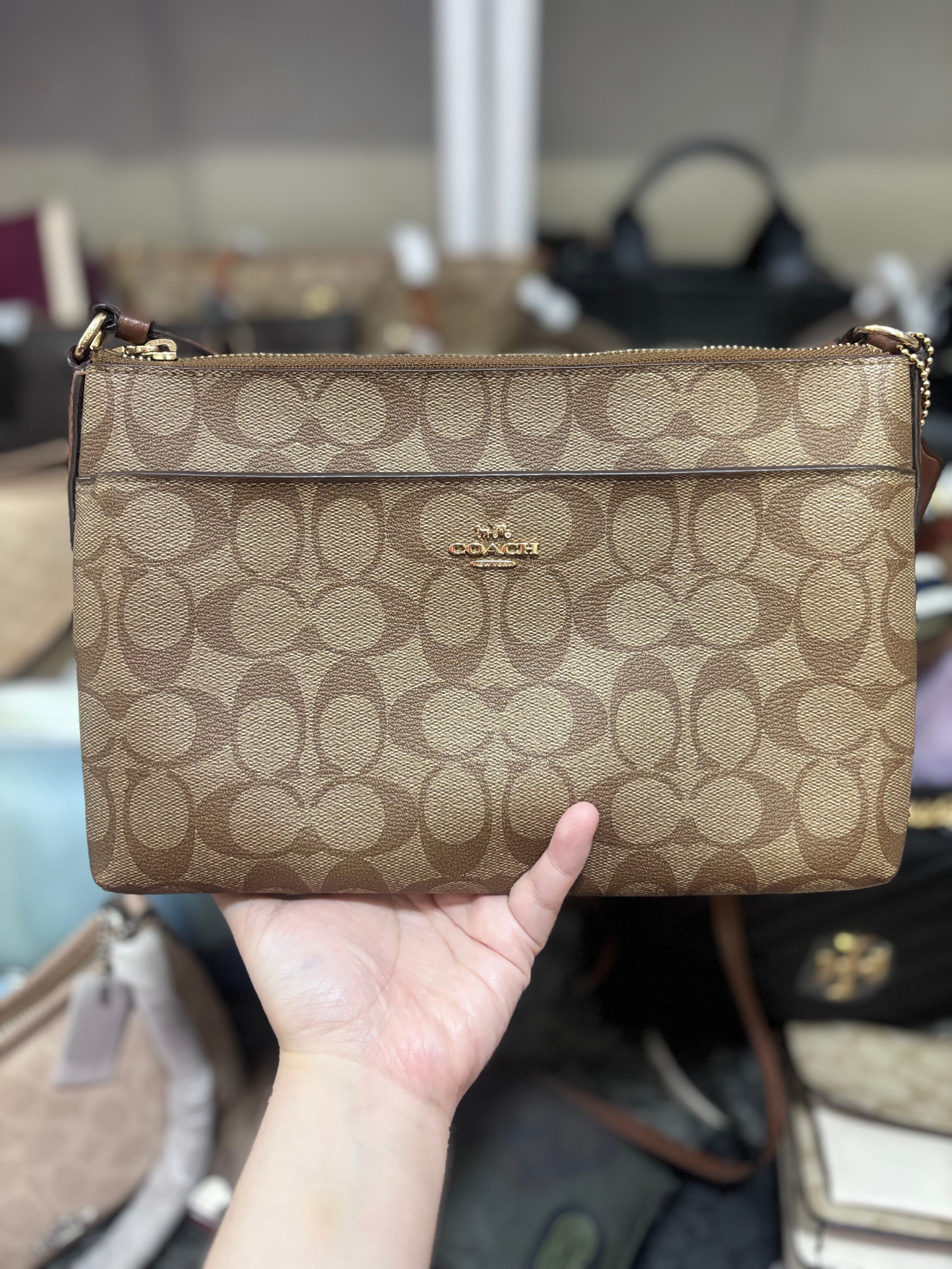 COACH East/West Crossbody Small Slim Khaki Brown