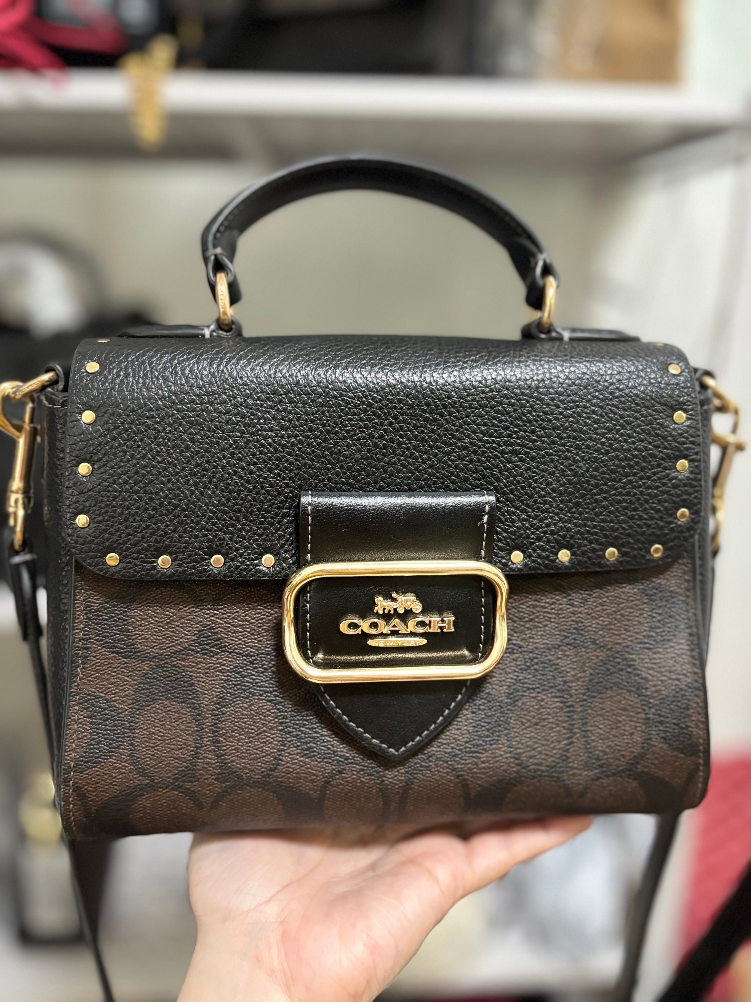 COACH Morgan Top Handle Satchel In Colorblock Signature Canvas With Rivets