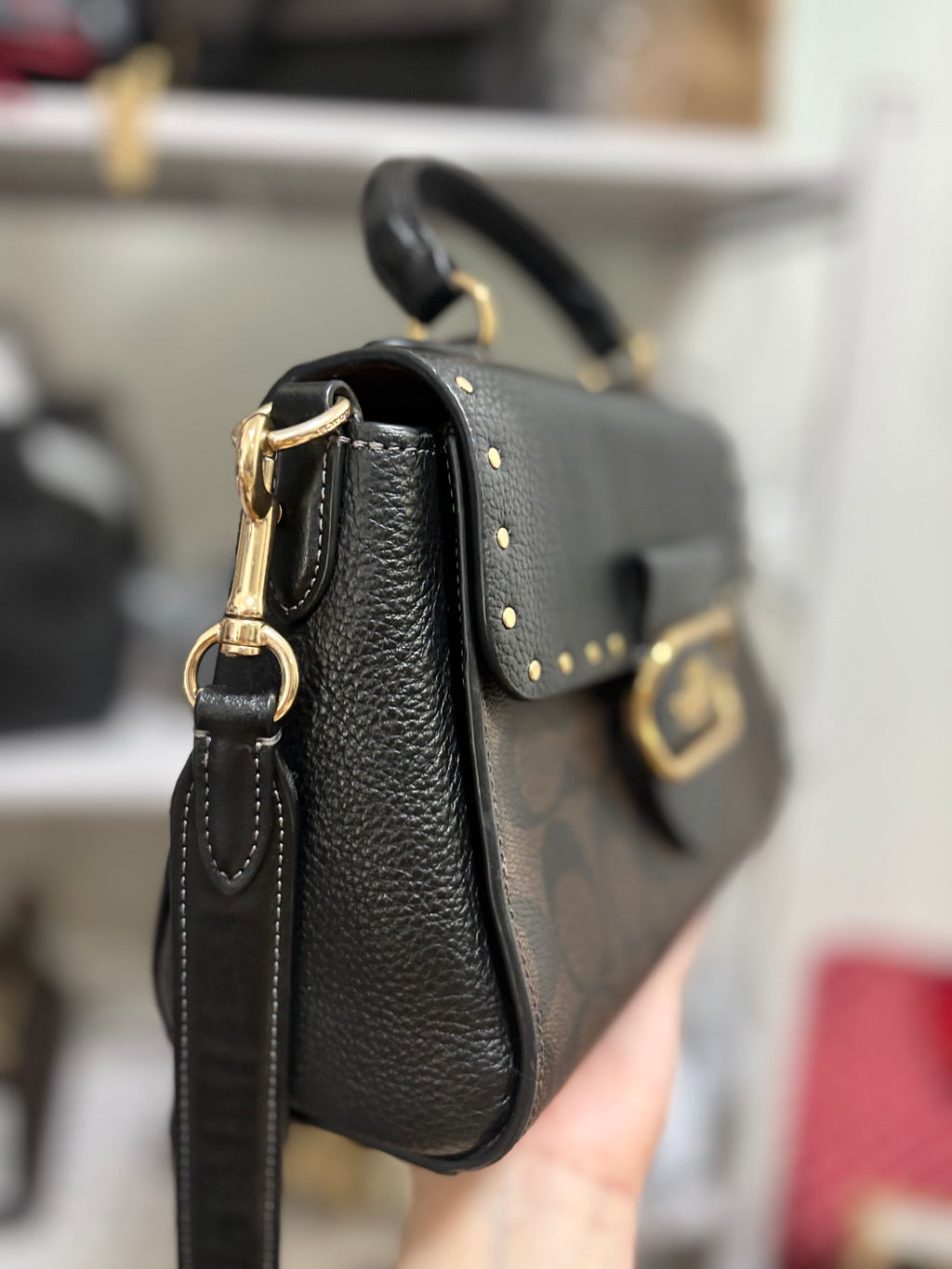 COACH Morgan Top Handle Satchel In Colorblock Signature Canvas With Rivets