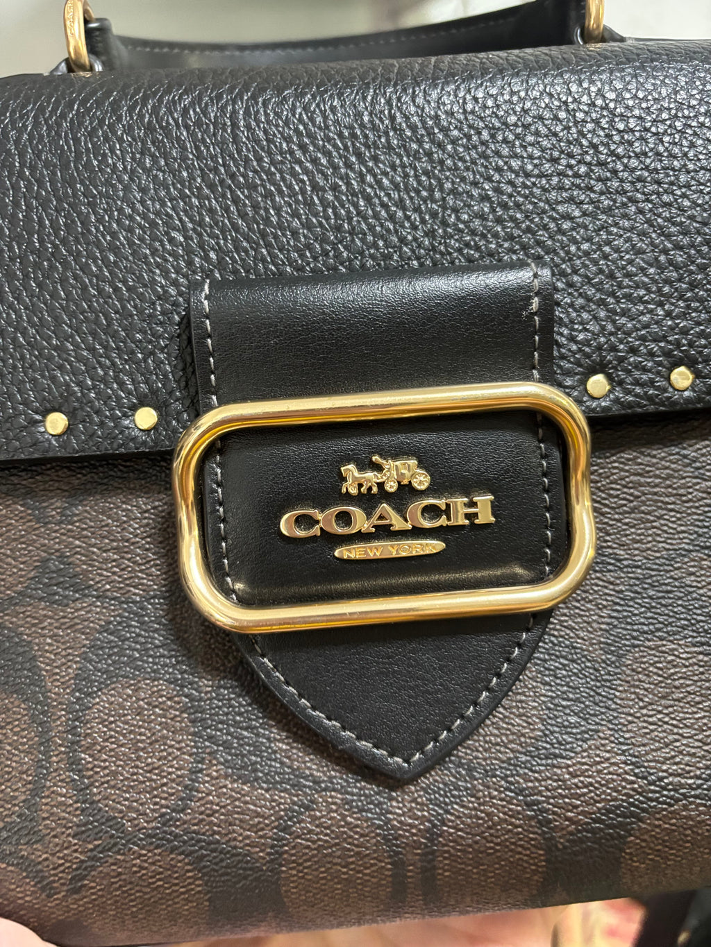 COACH Morgan Top Handle Satchel In Colorblock Signature Canvas With Rivets