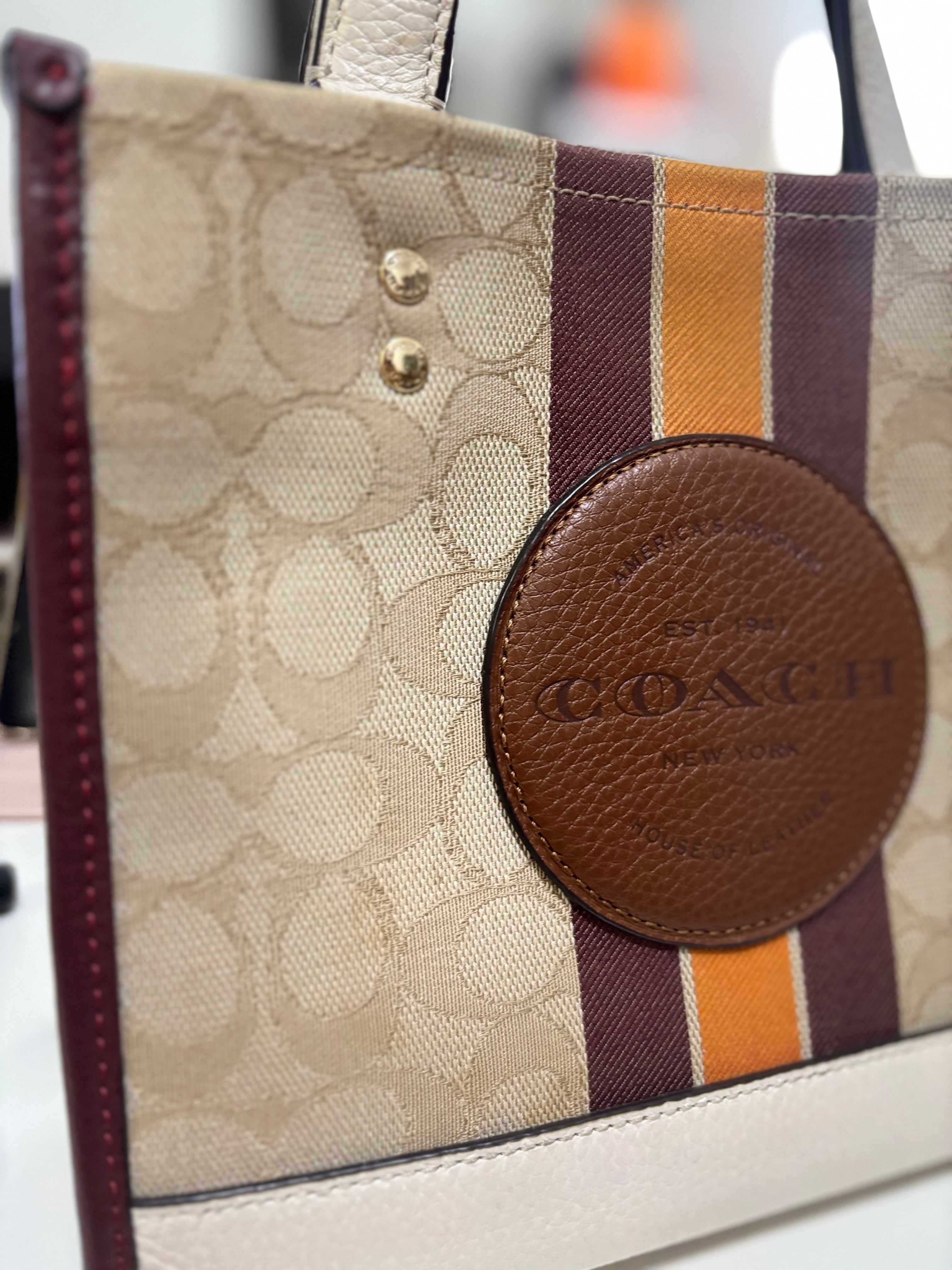 COACH Dempsey Tote Bag 22 In Signature Jacquard With Stripe And Coach Patch