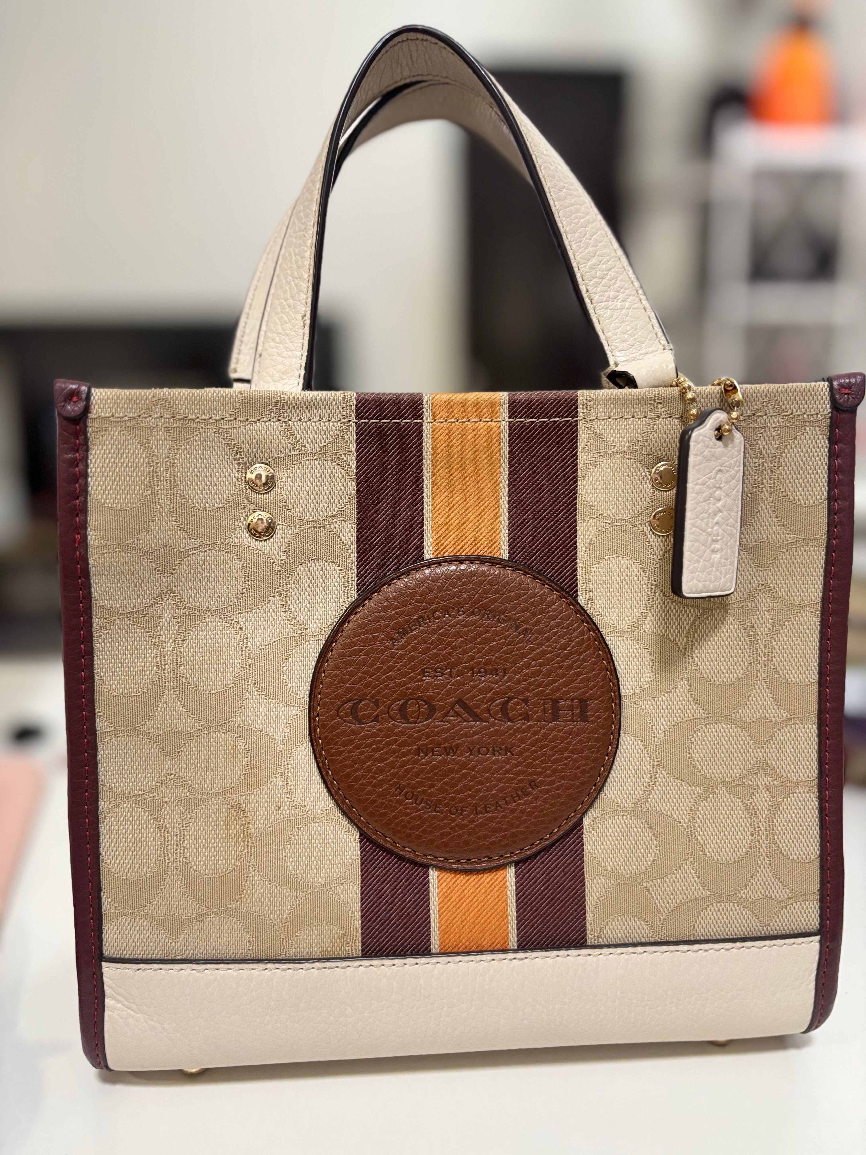 COACH Dempsey Tote Bag 22 In Signature Jacquard With Stripe And Coach Patch