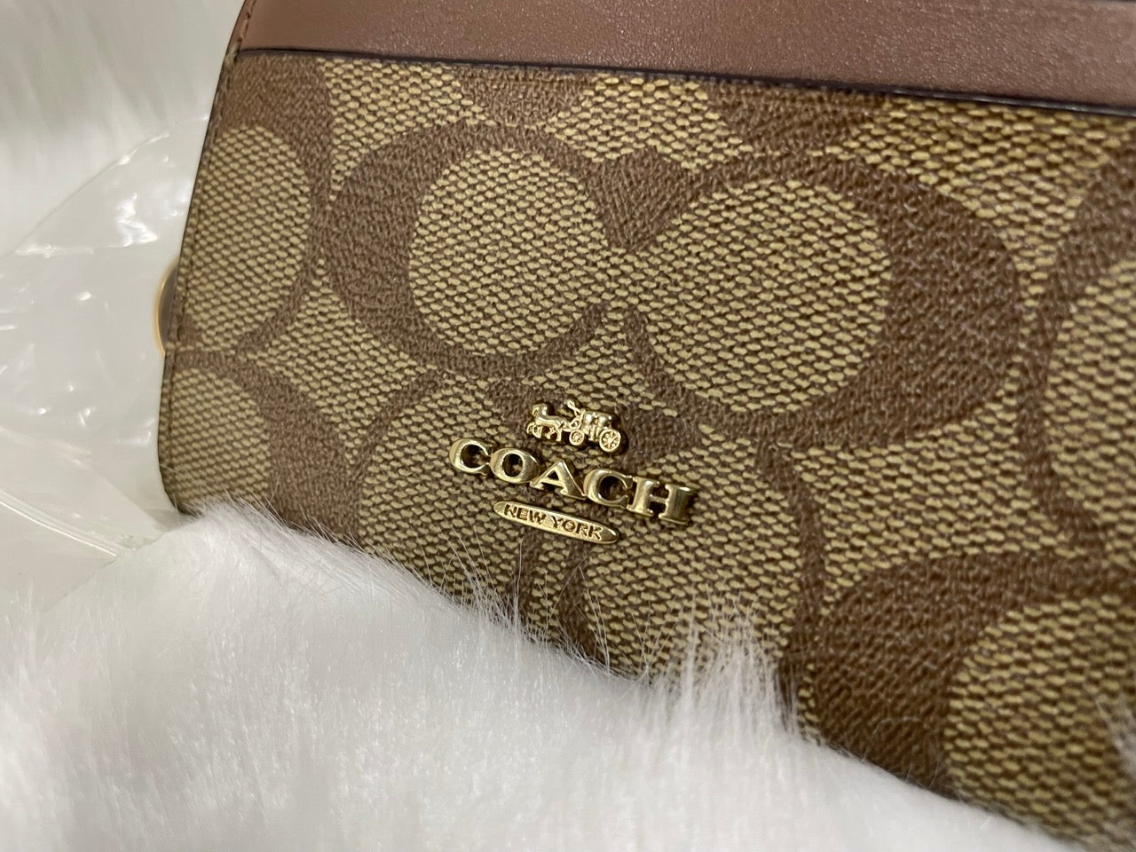 COACH Mini Skinny Id Case In Signature Canvas - Brown