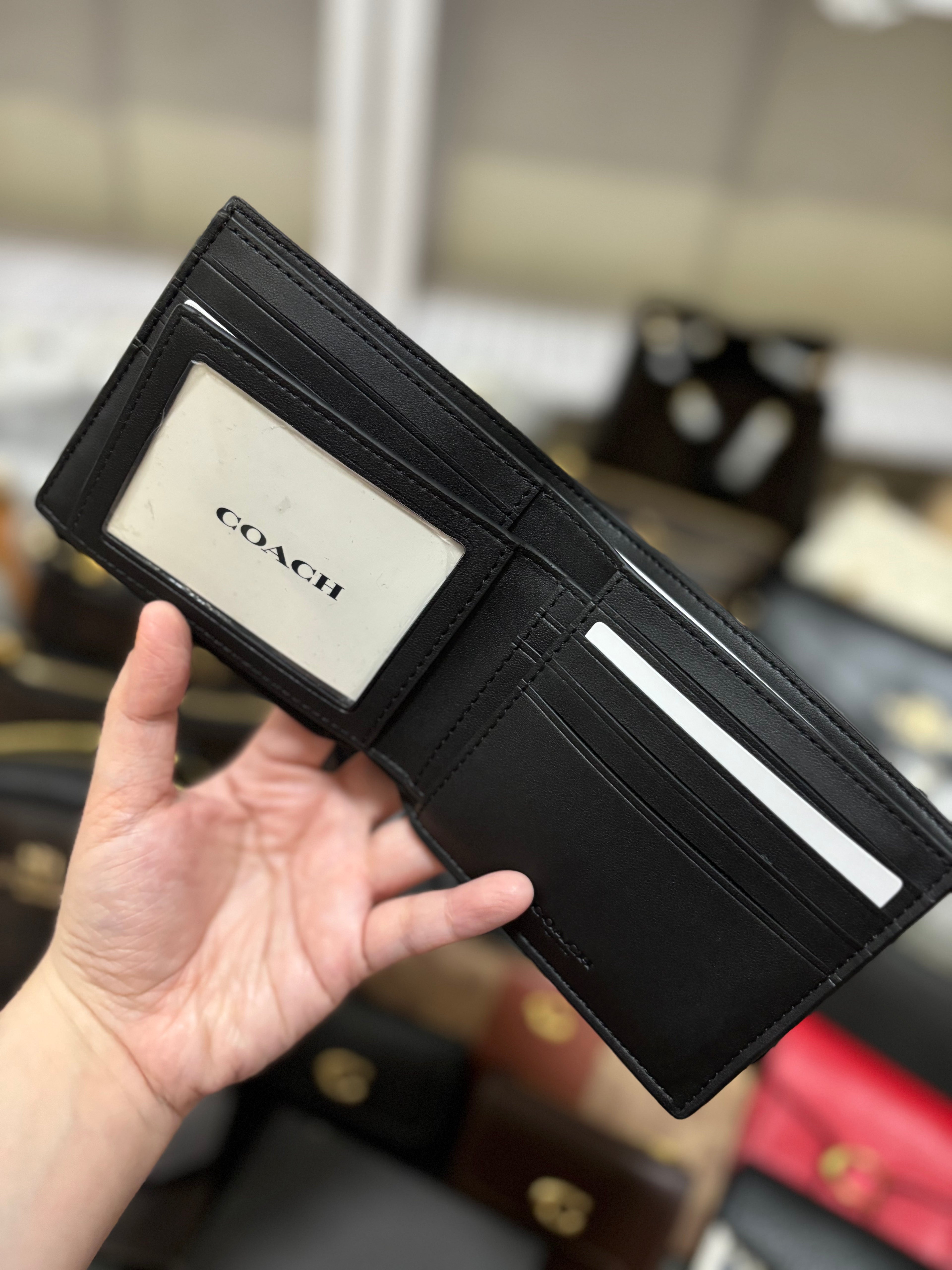 COACH Men's Brown Signature Coated Canvas ID Billfold Wallet