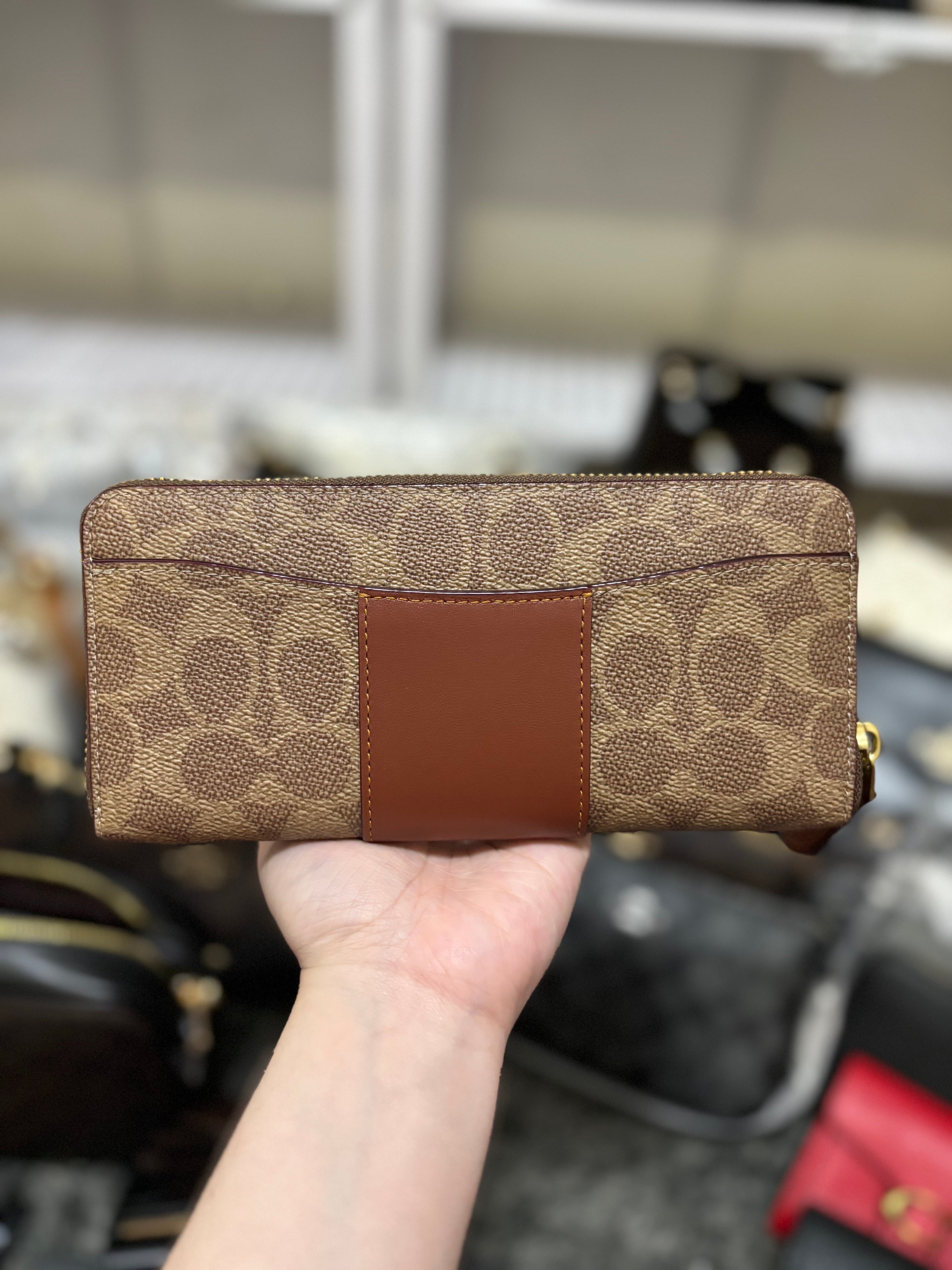 COACH Essential Slim Accordion Zip Wallet In Signature Canvas Tan Rust