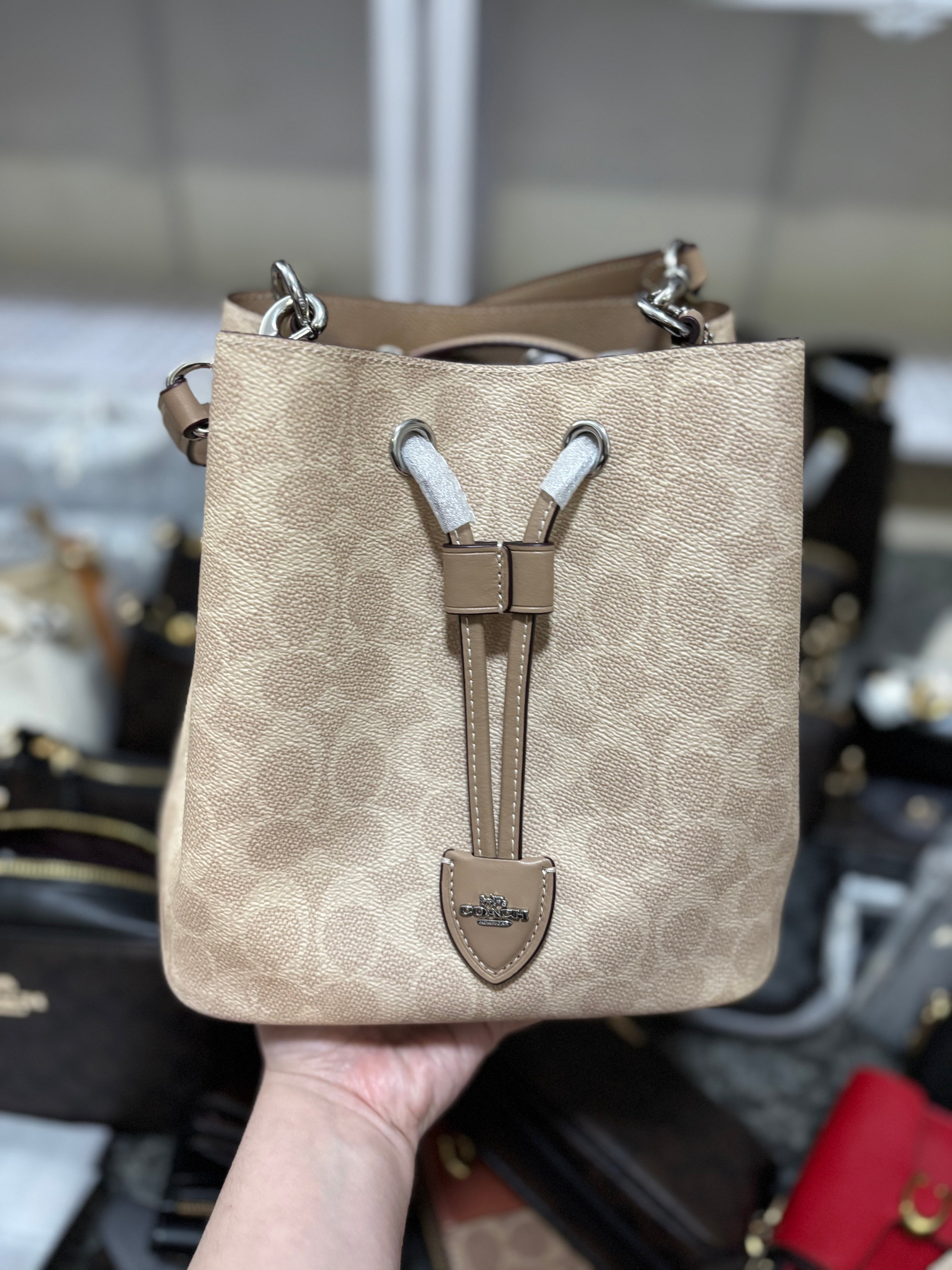 COACH Rowan Bucket Bag In Signature Canvas Sand Taupe