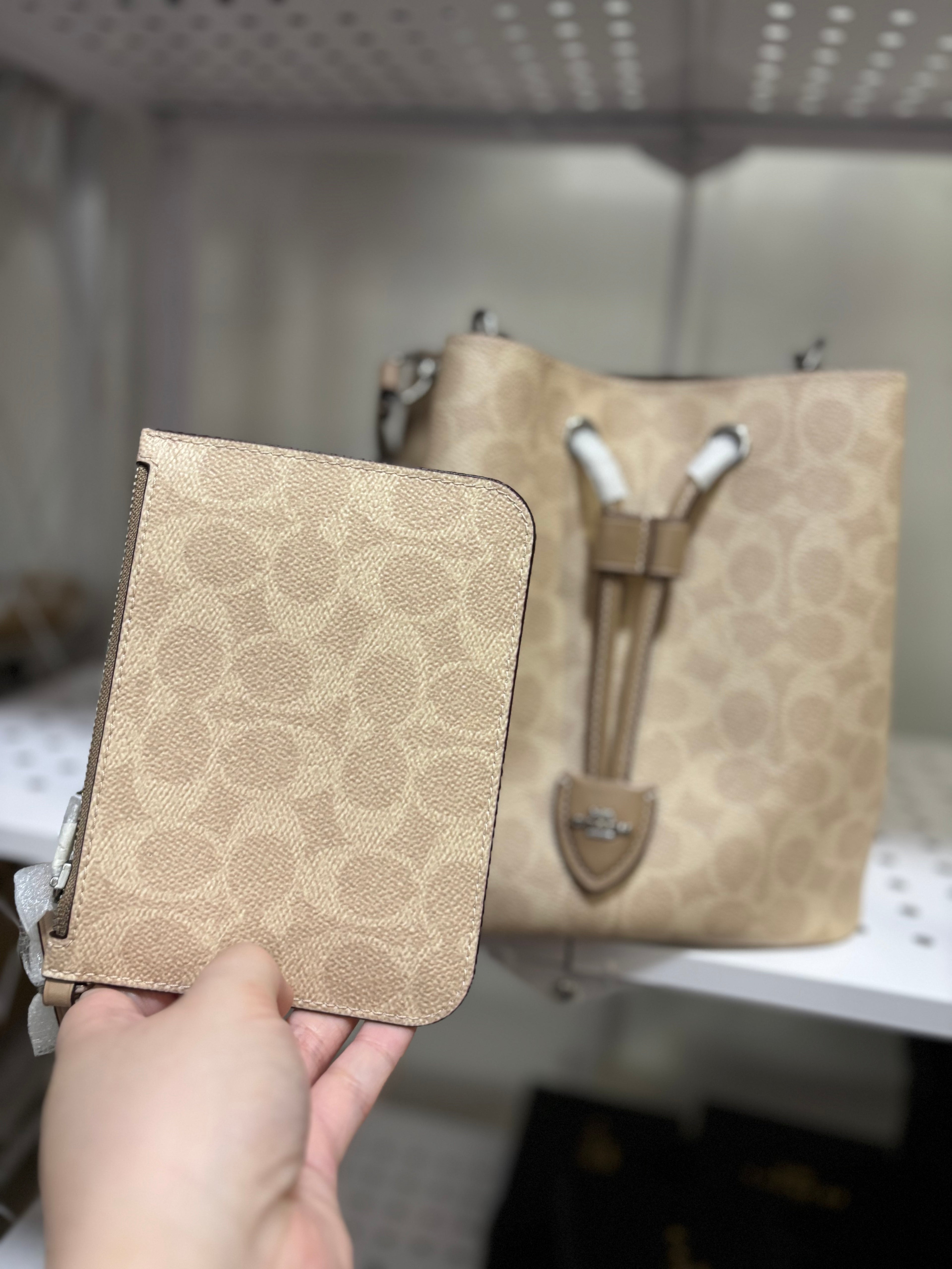 COACH Rowan Bucket Bag In Signature Canvas Sand Taupe