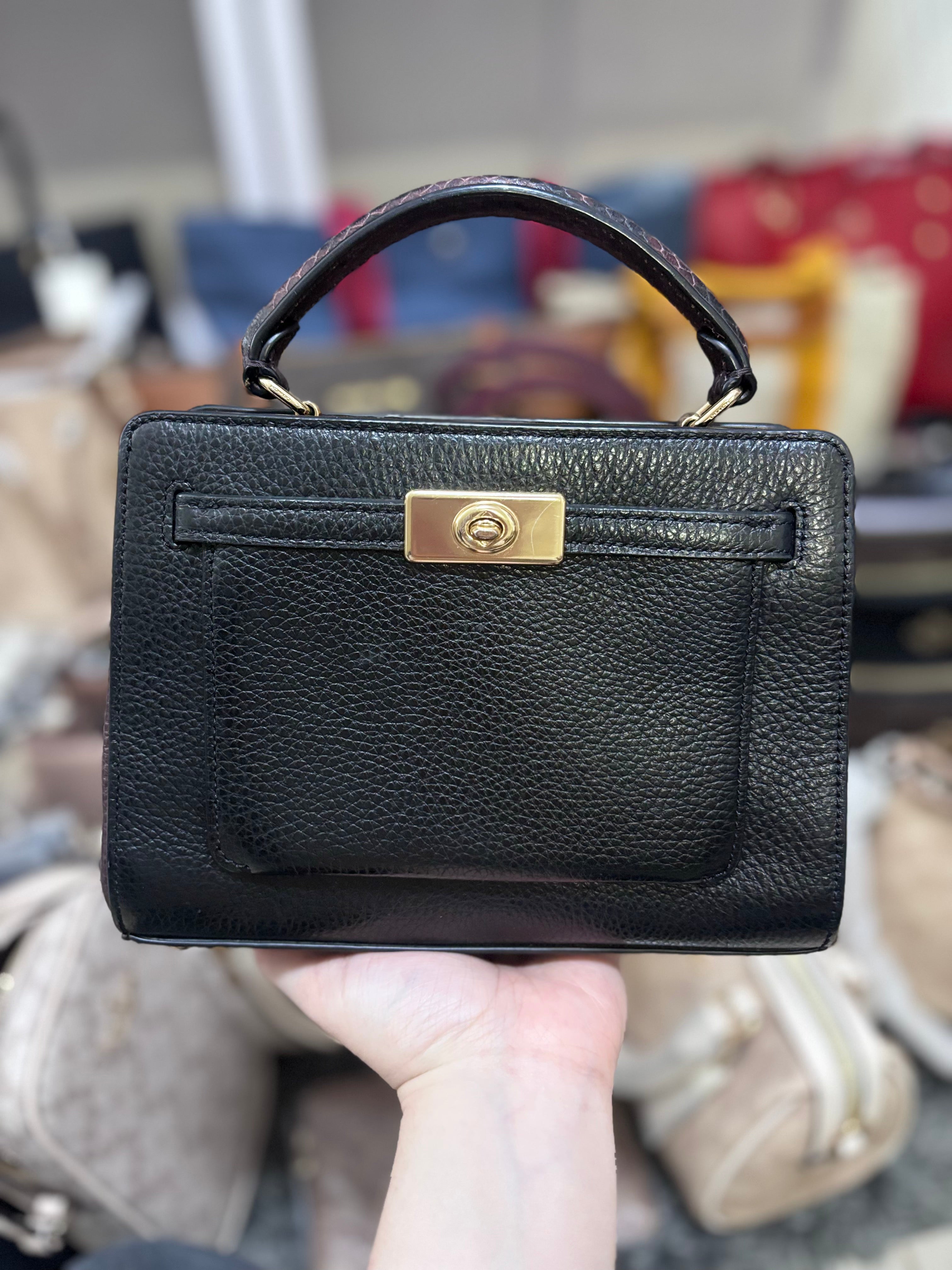 COACH Mini Lane Carryall Black Snake Pattern Handle