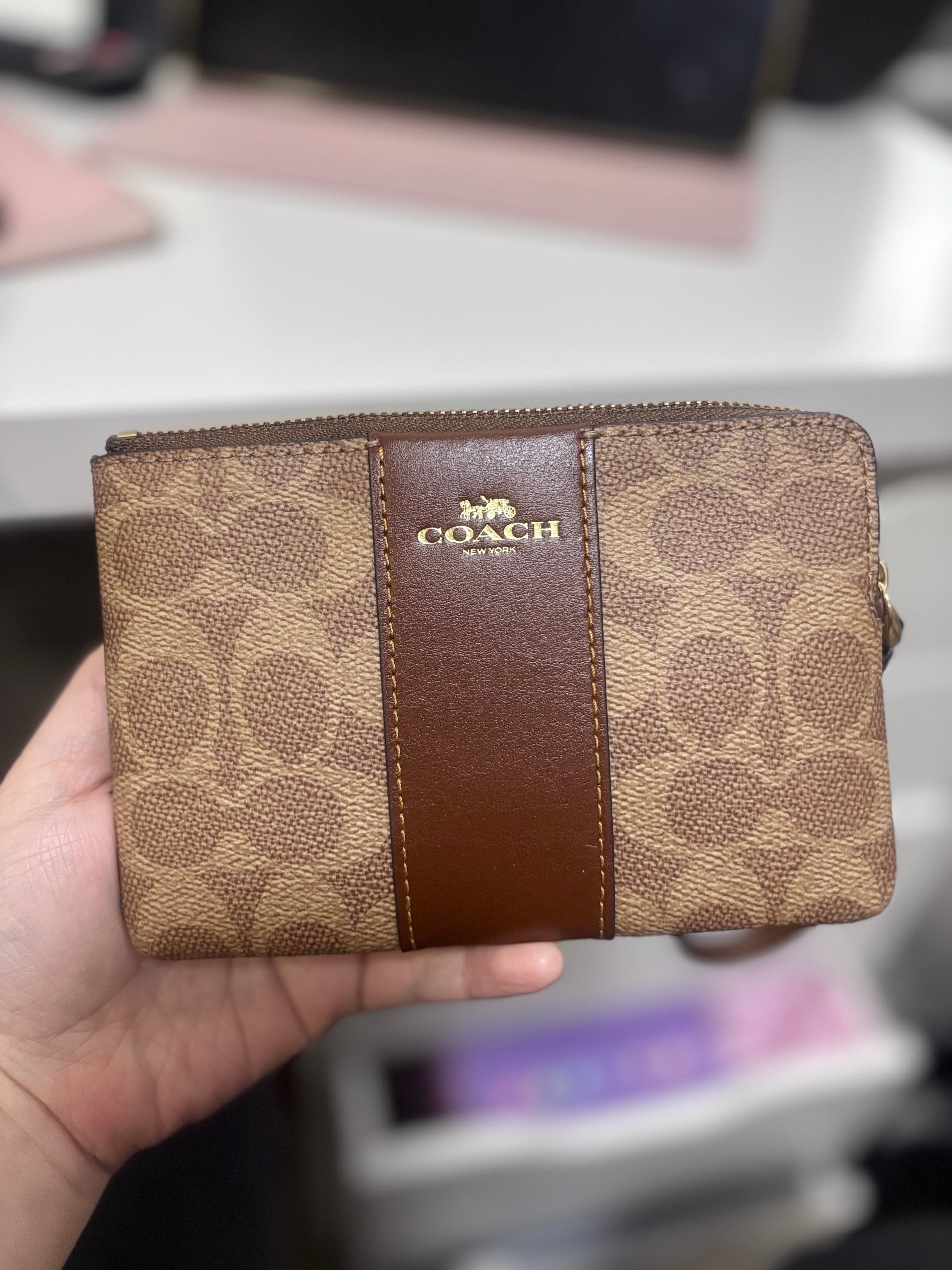 COACH Corner Zip Wristlet In Signature Canvas With Stripe