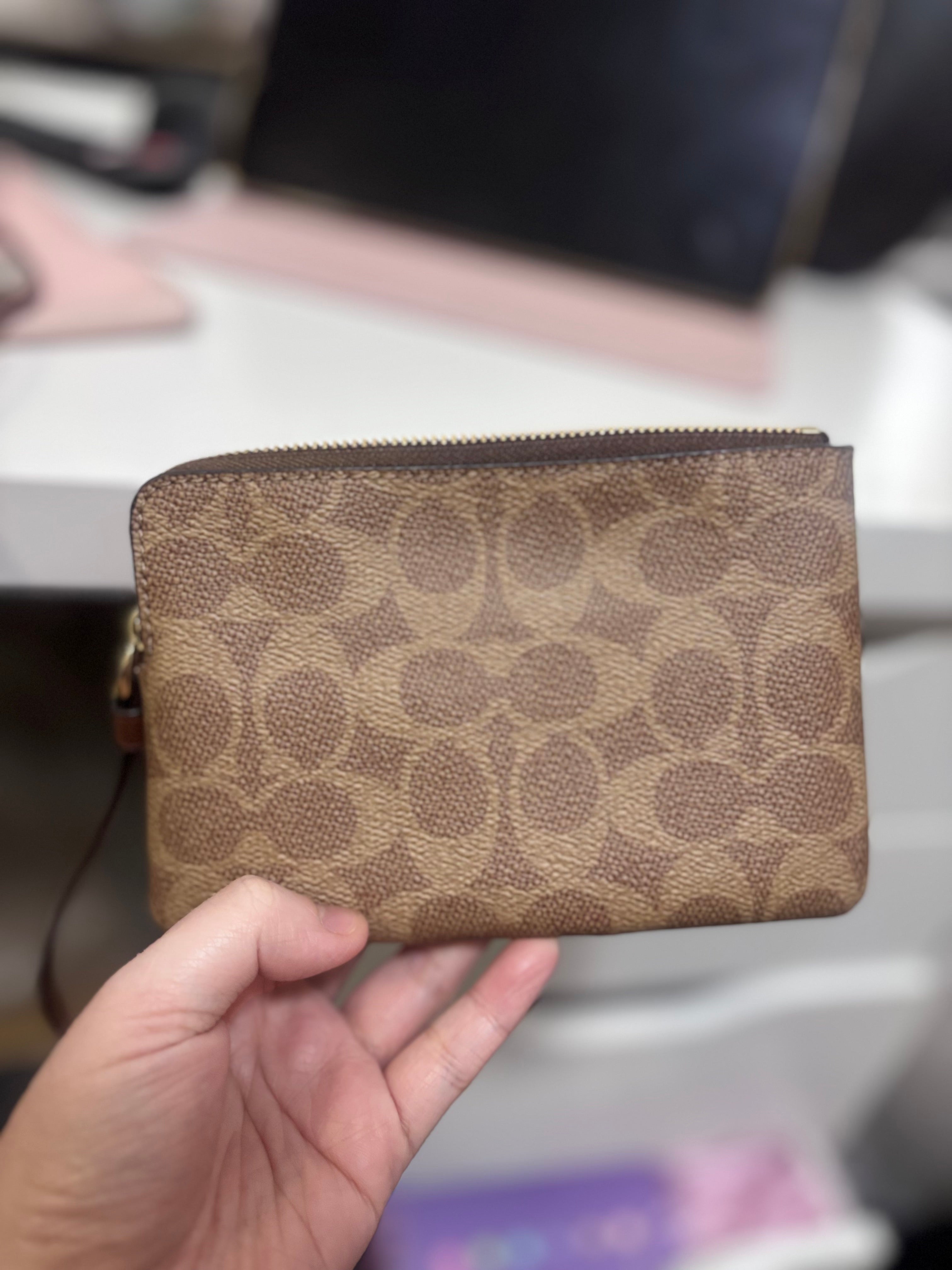 COACH Corner Zip Wristlet In Signature Canvas With Stripe