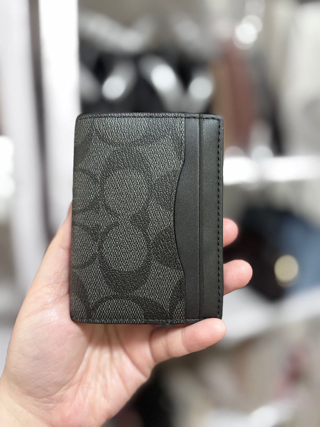 COACH Magnetic Card Case in Signature Canvas Small Men Wallet Black
