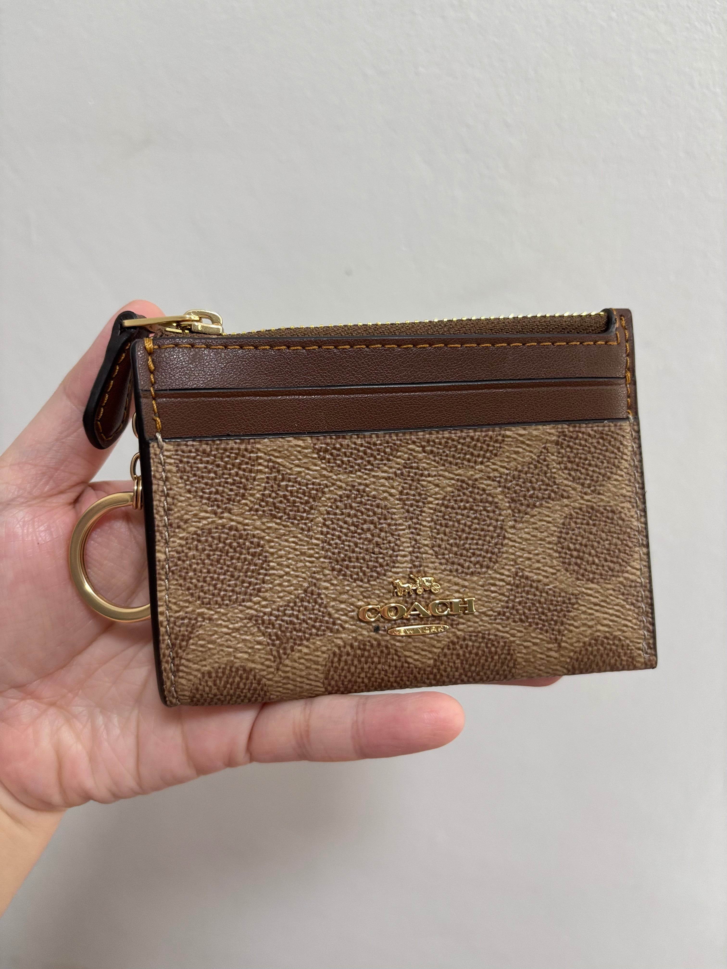 COACH Mini Skinny Id Case In Signature Canvas - Brown
