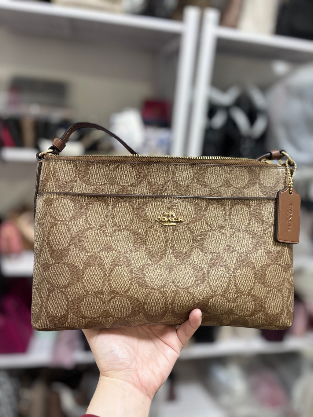 COACH East/West Crossbody Small Slim Khaki Brown