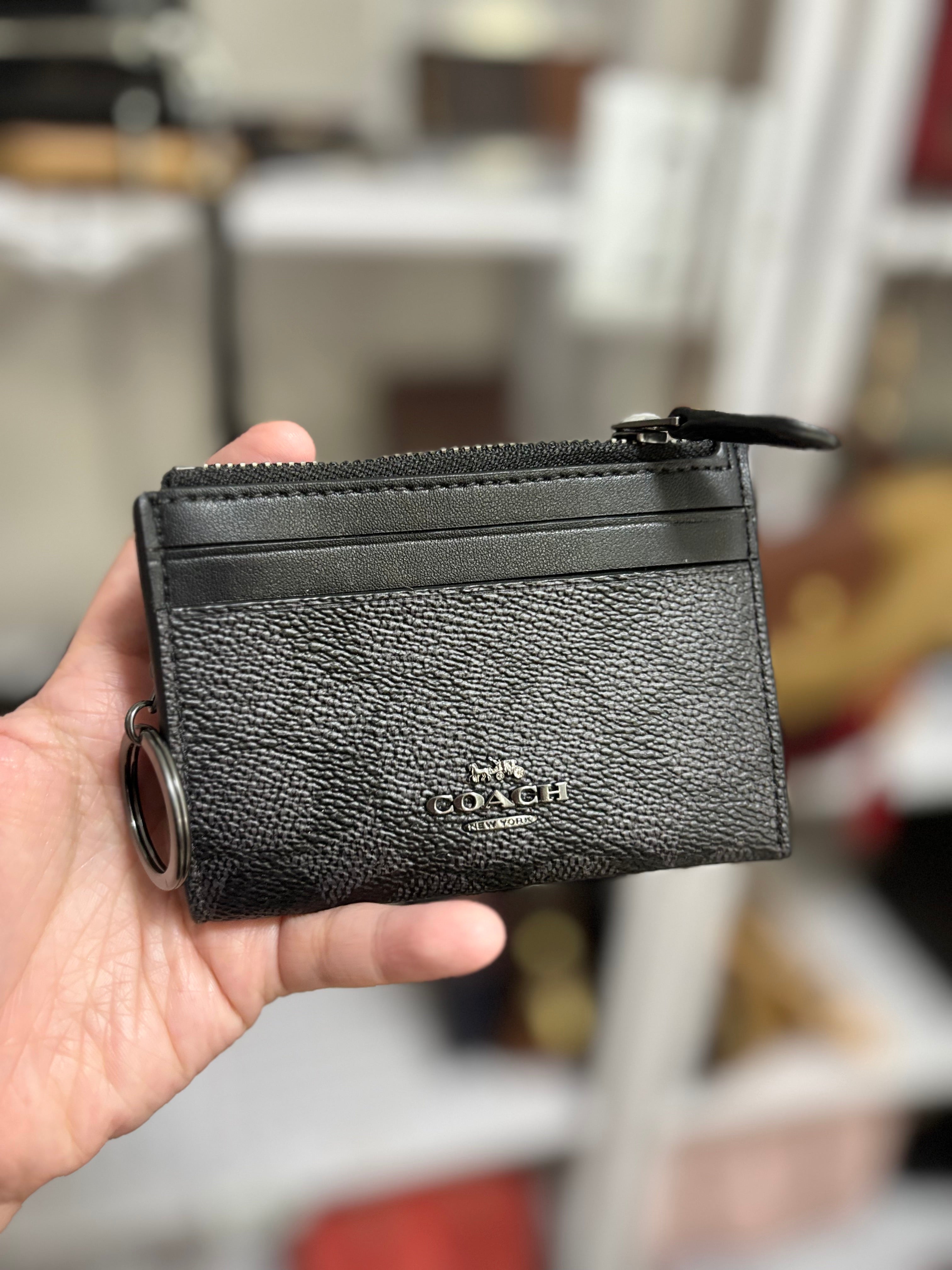 COACH Mini Skinny Id Case In Signature Canvas - Black