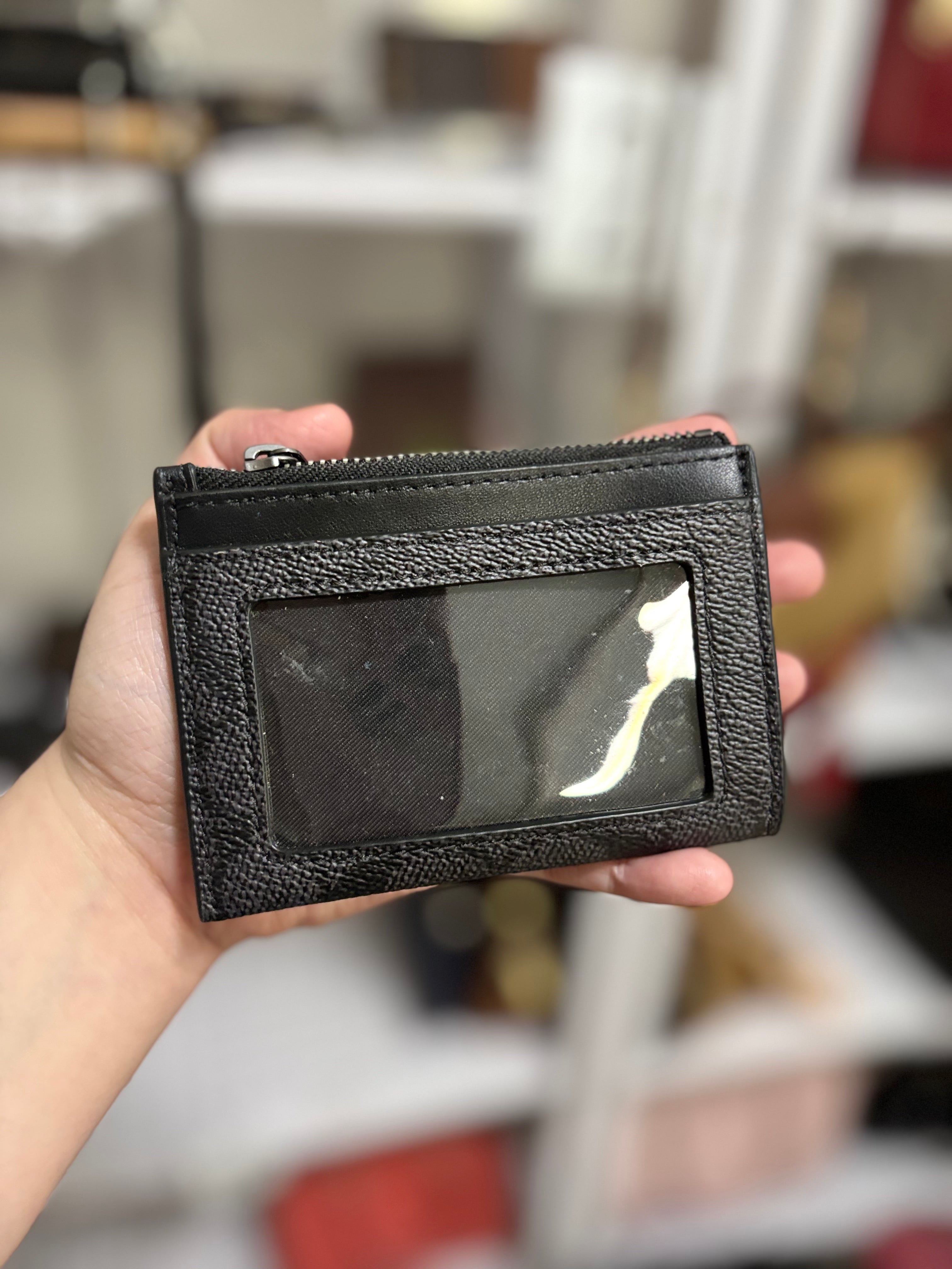 COACH Mini Skinny Id Case In Signature Canvas - Black