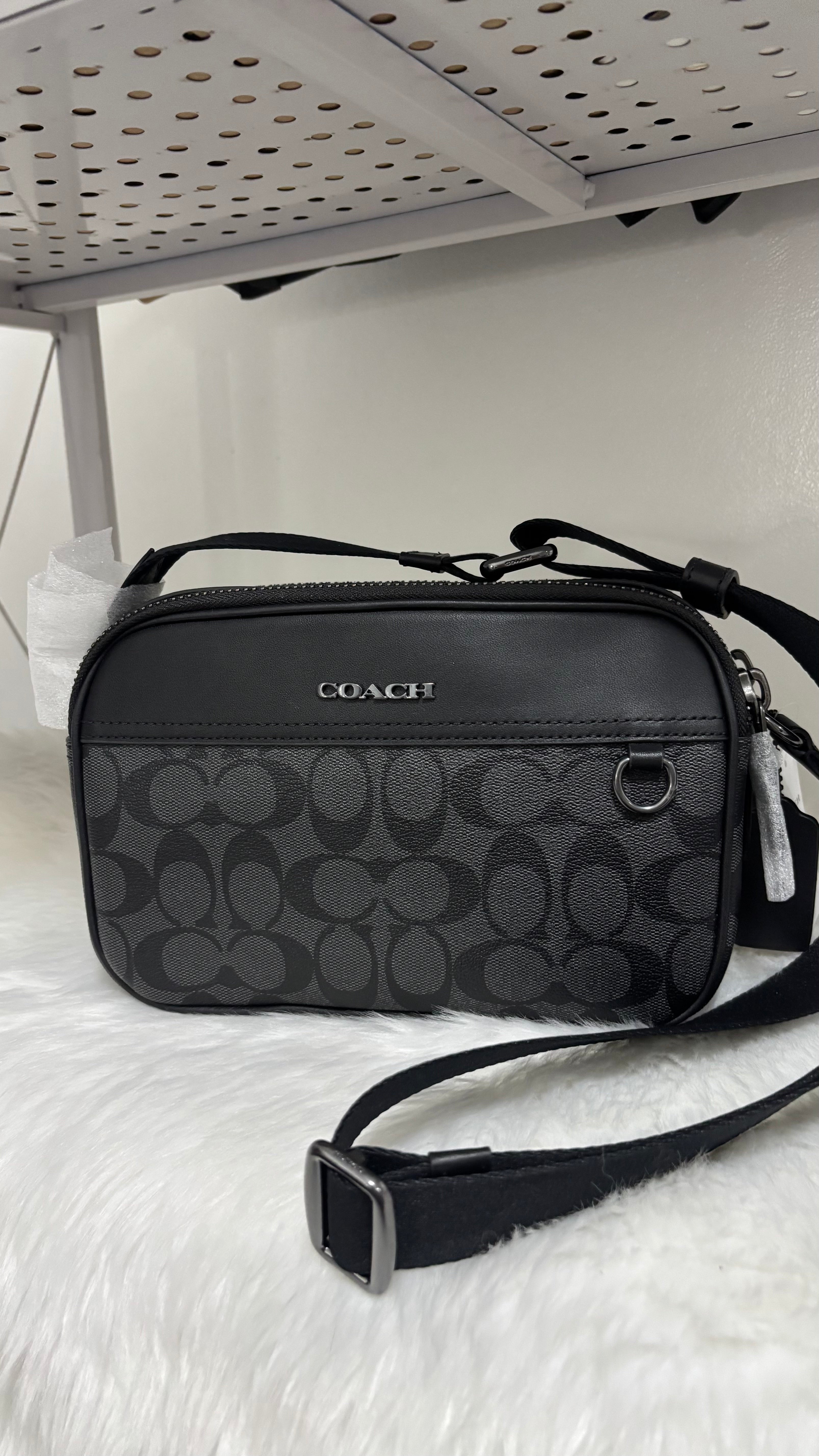 COACH Graham Crossbody In Charcoal Signature Canvas Men's Bag Black