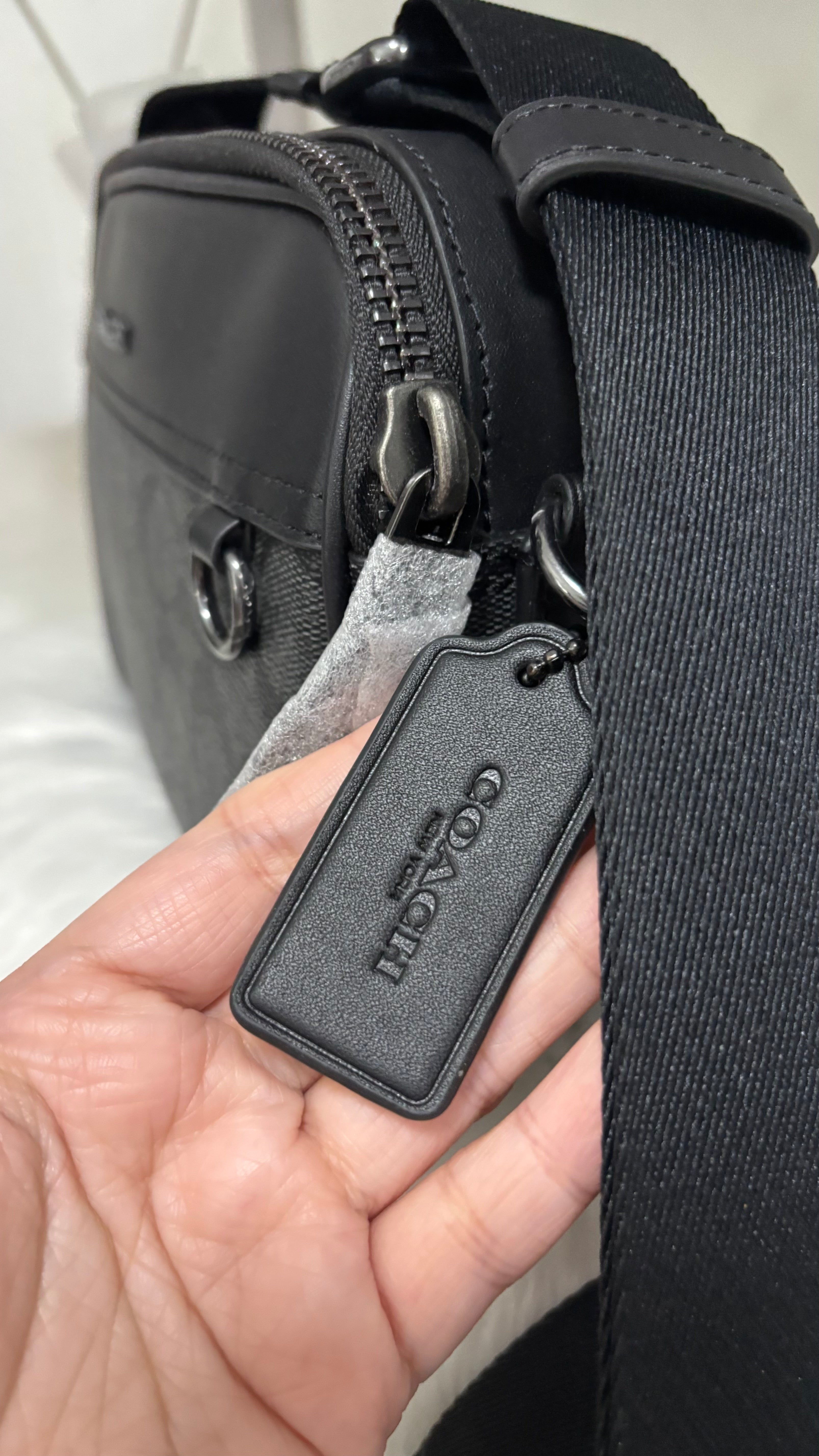 COACH Graham Crossbody In Charcoal Signature Canvas Men's Bag Black