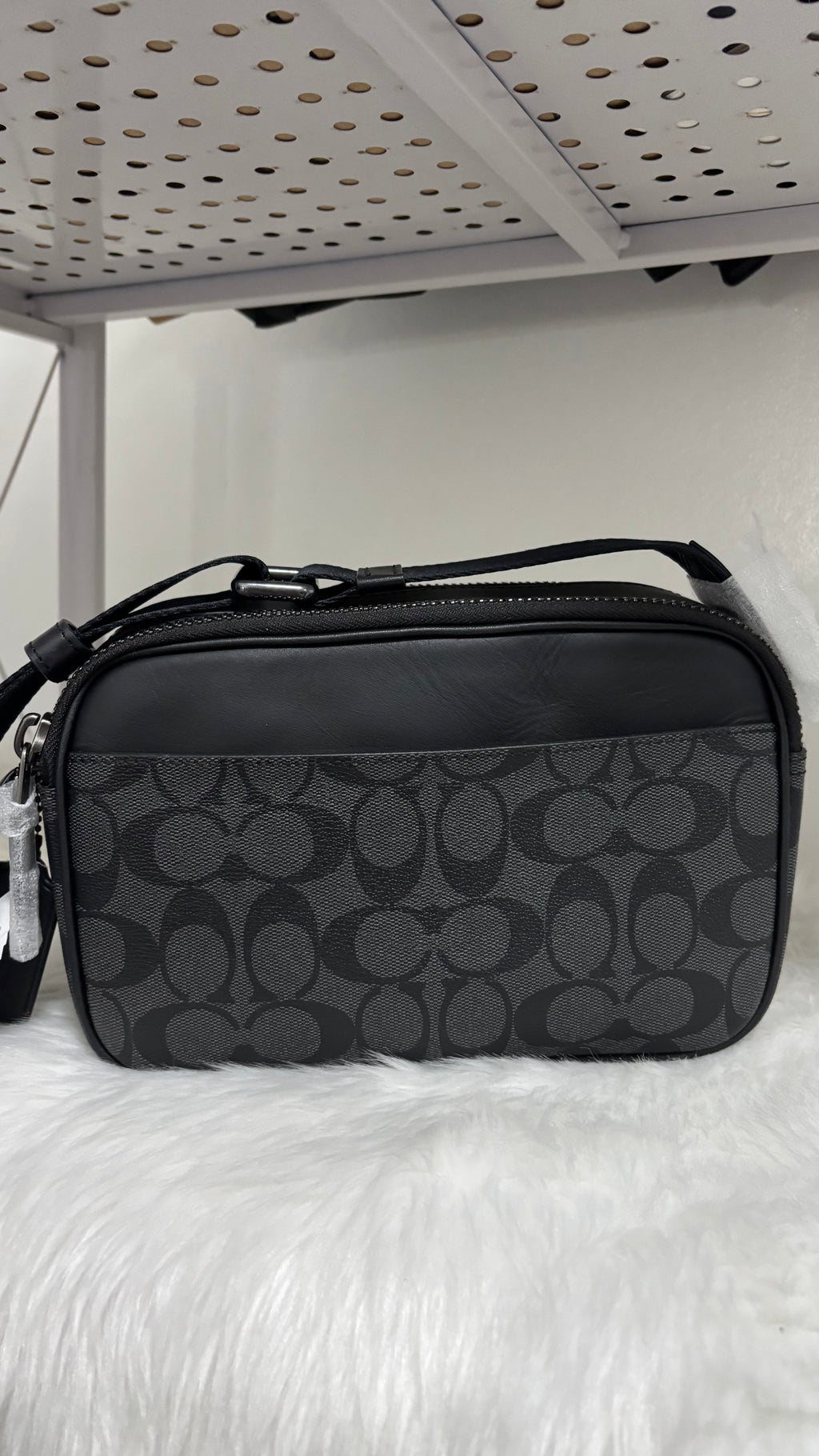 COACH Graham Crossbody In Charcoal Signature Canvas Men's Bag Black