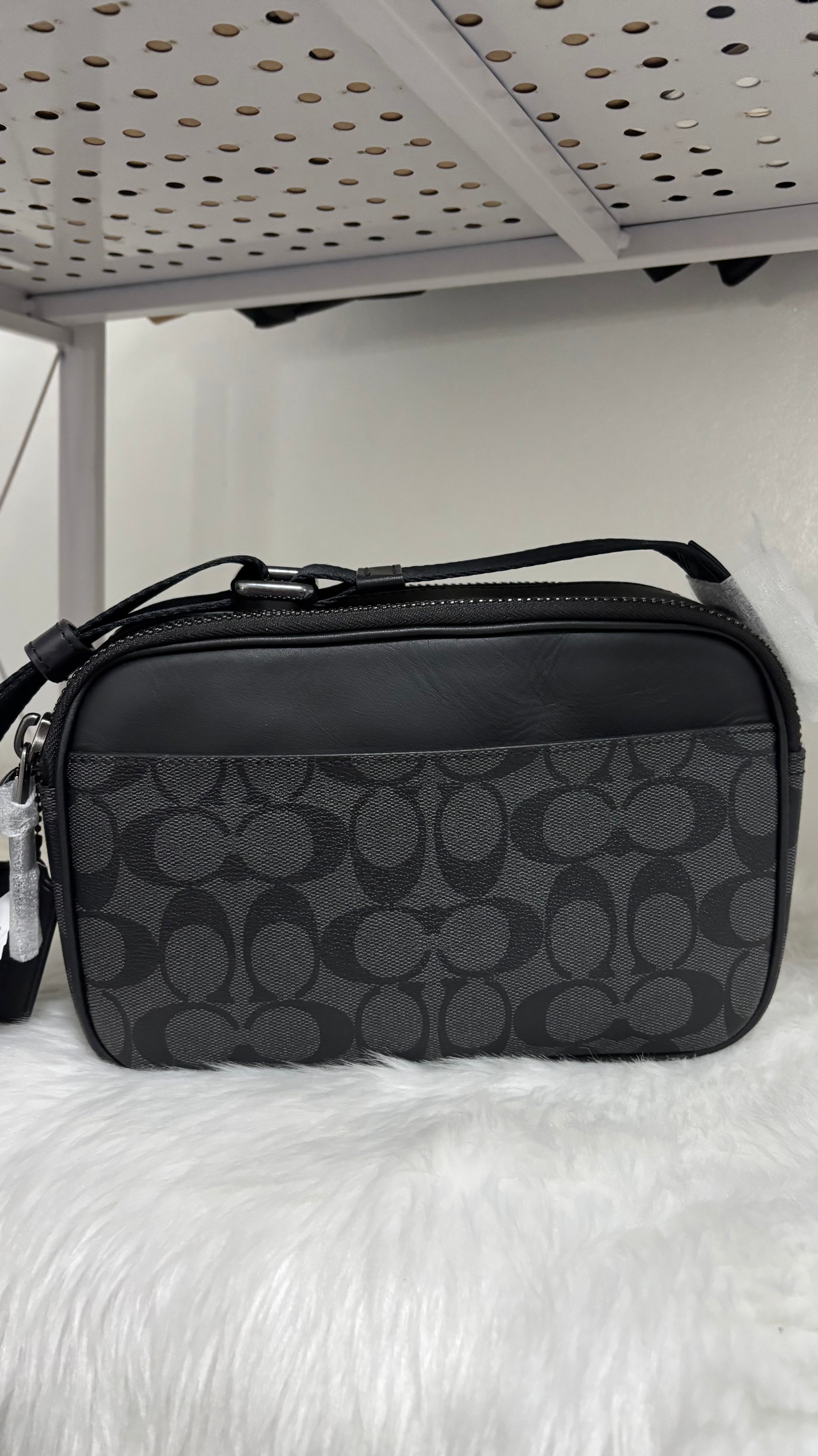 COACH Graham Crossbody In Charcoal Signature Canvas Men's Bag Black