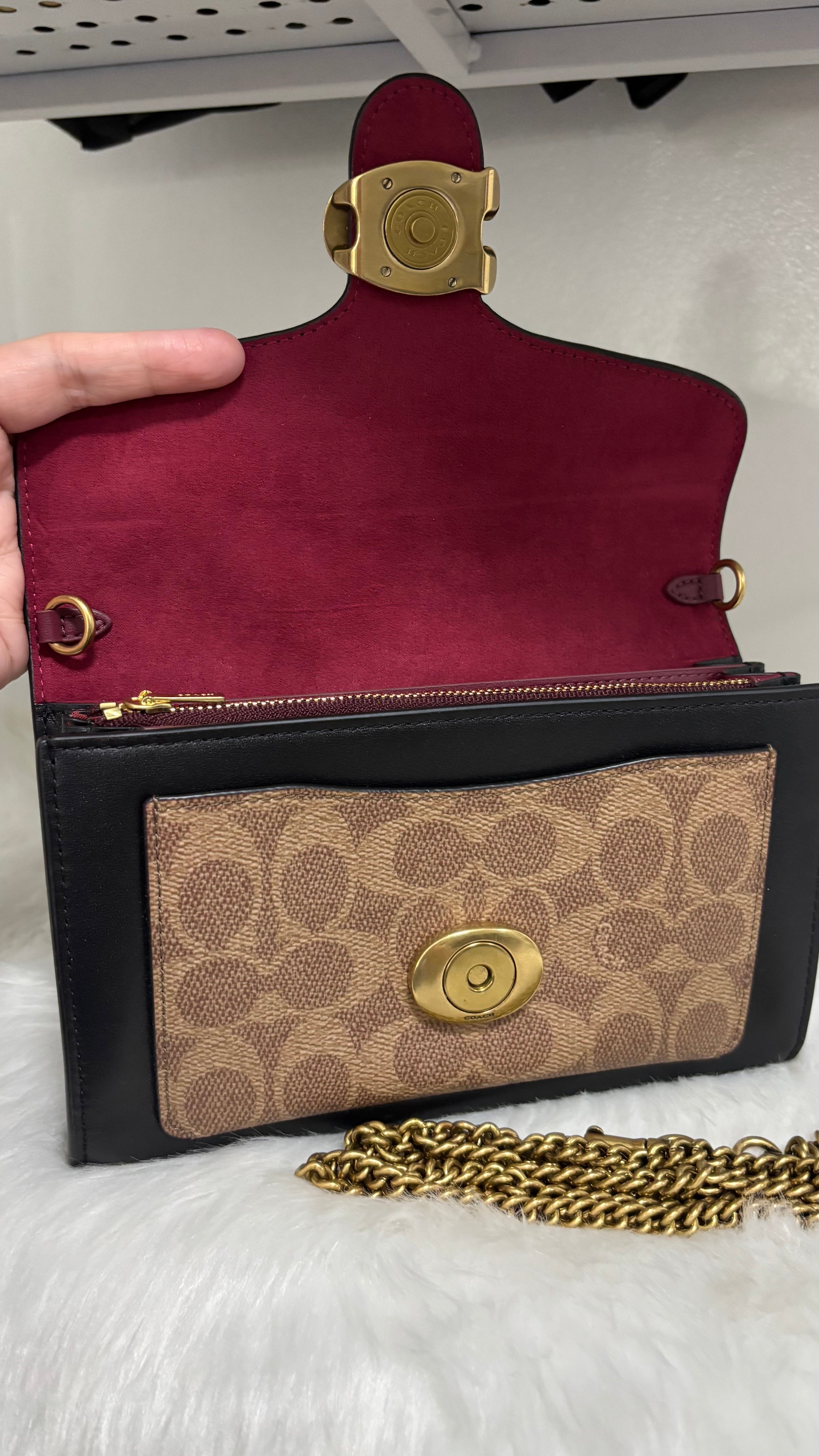 COACH Tabby Chain Clutch in Colorblock Signature Canvas