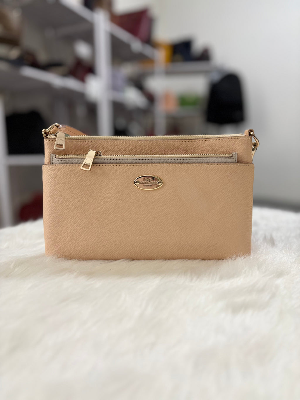 COACH Crossgrain Leather Wristlet with Removable Leather Pouch