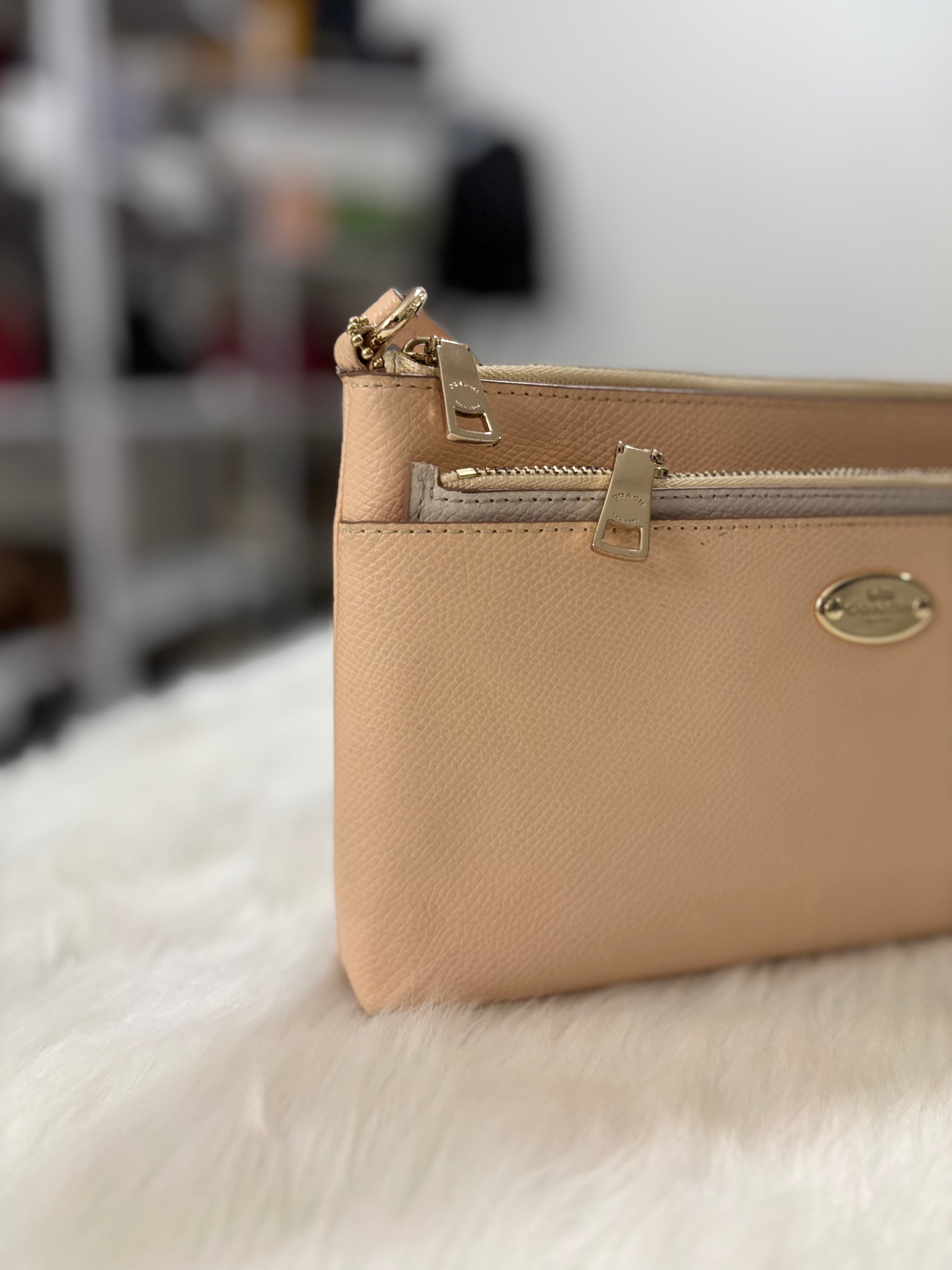 COACH Crossgrain Leather Wristlet with Removable Leather Pouch