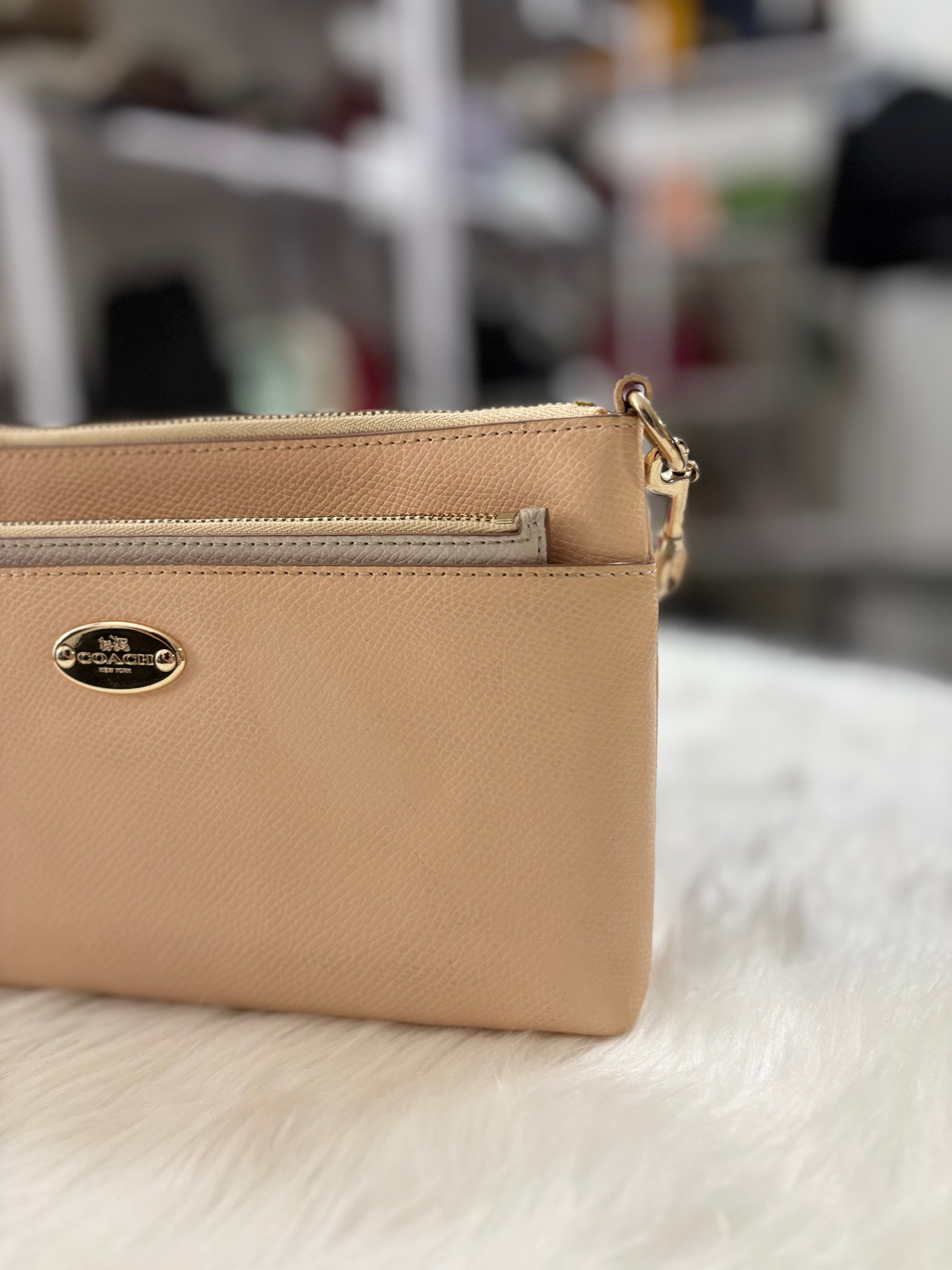 COACH Crossgrain Leather Wristlet with Removable Leather Pouch