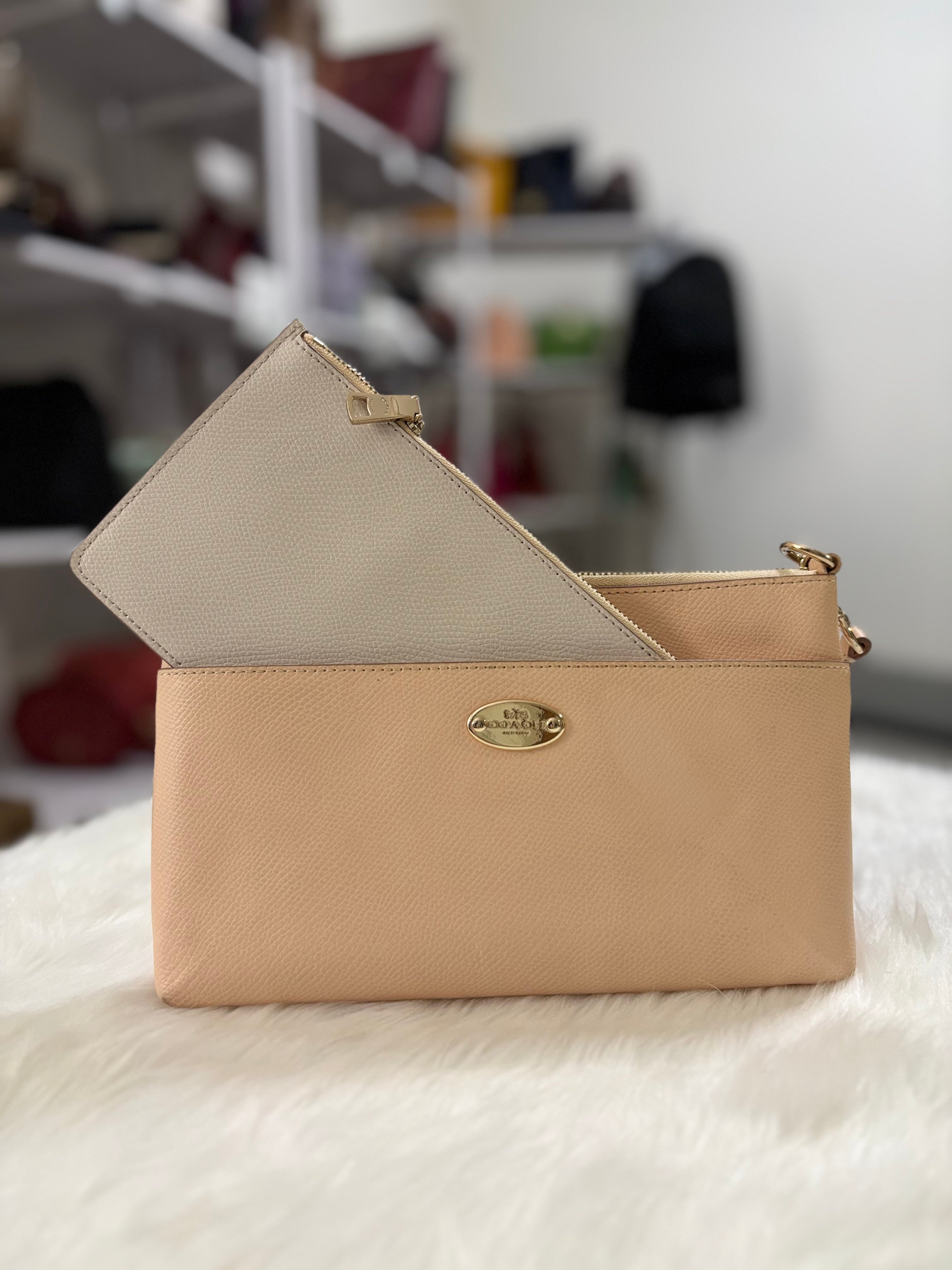 COACH Crossgrain Leather Wristlet with Removable Leather Pouch