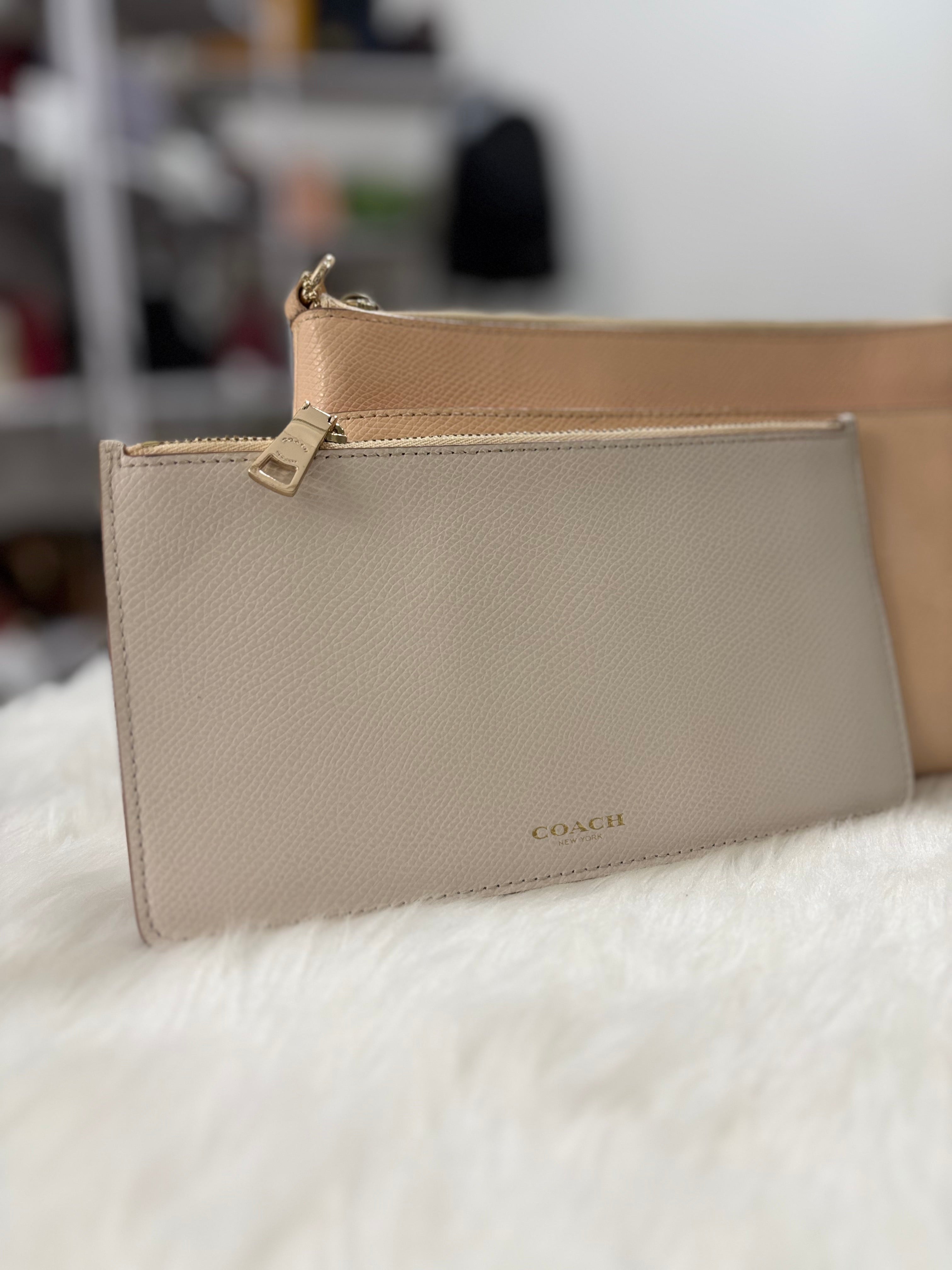 COACH Crossgrain Leather Wristlet with Removable Leather Pouch