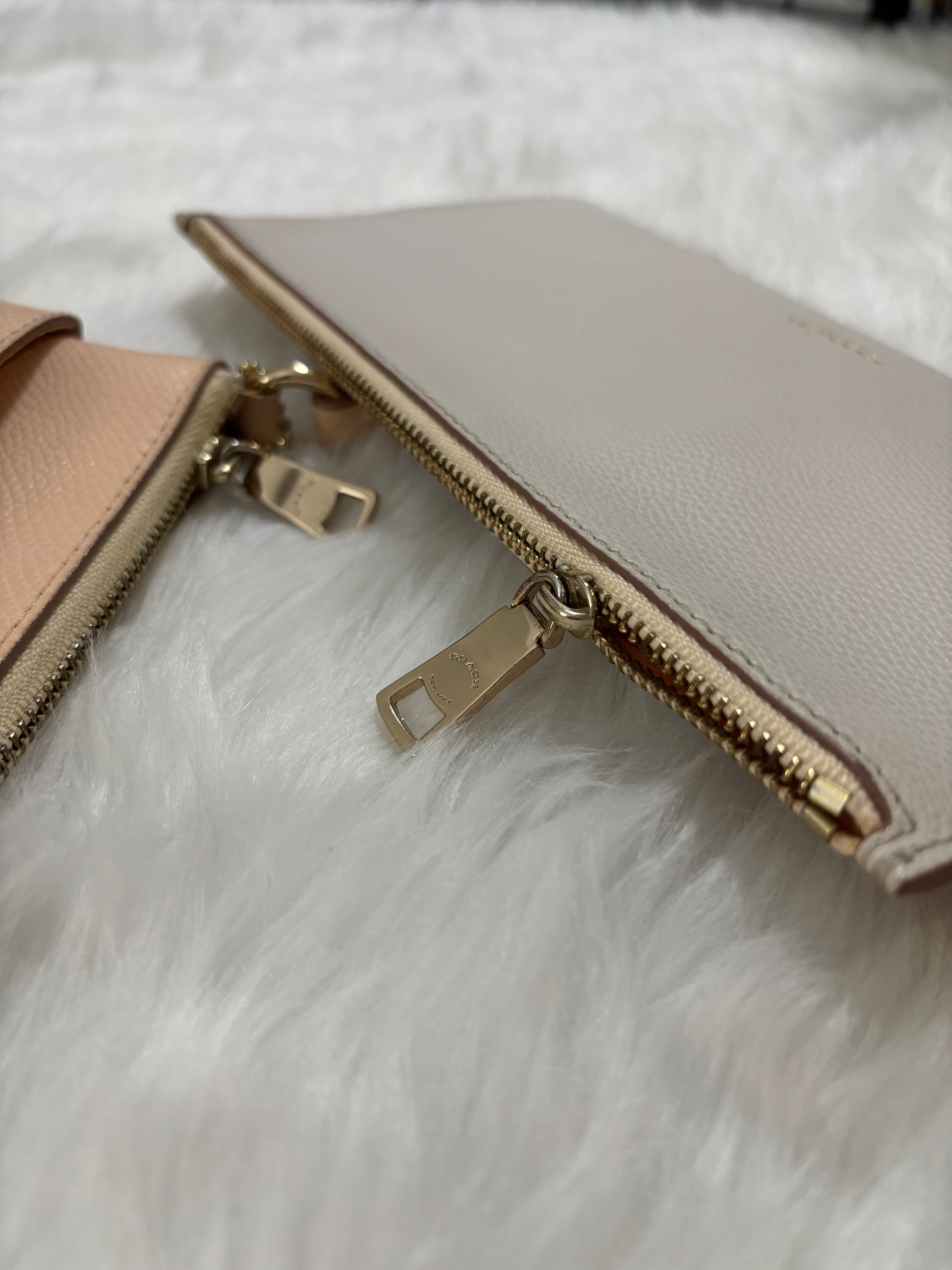 COACH Crossgrain Leather Wristlet with Removable Leather Pouch