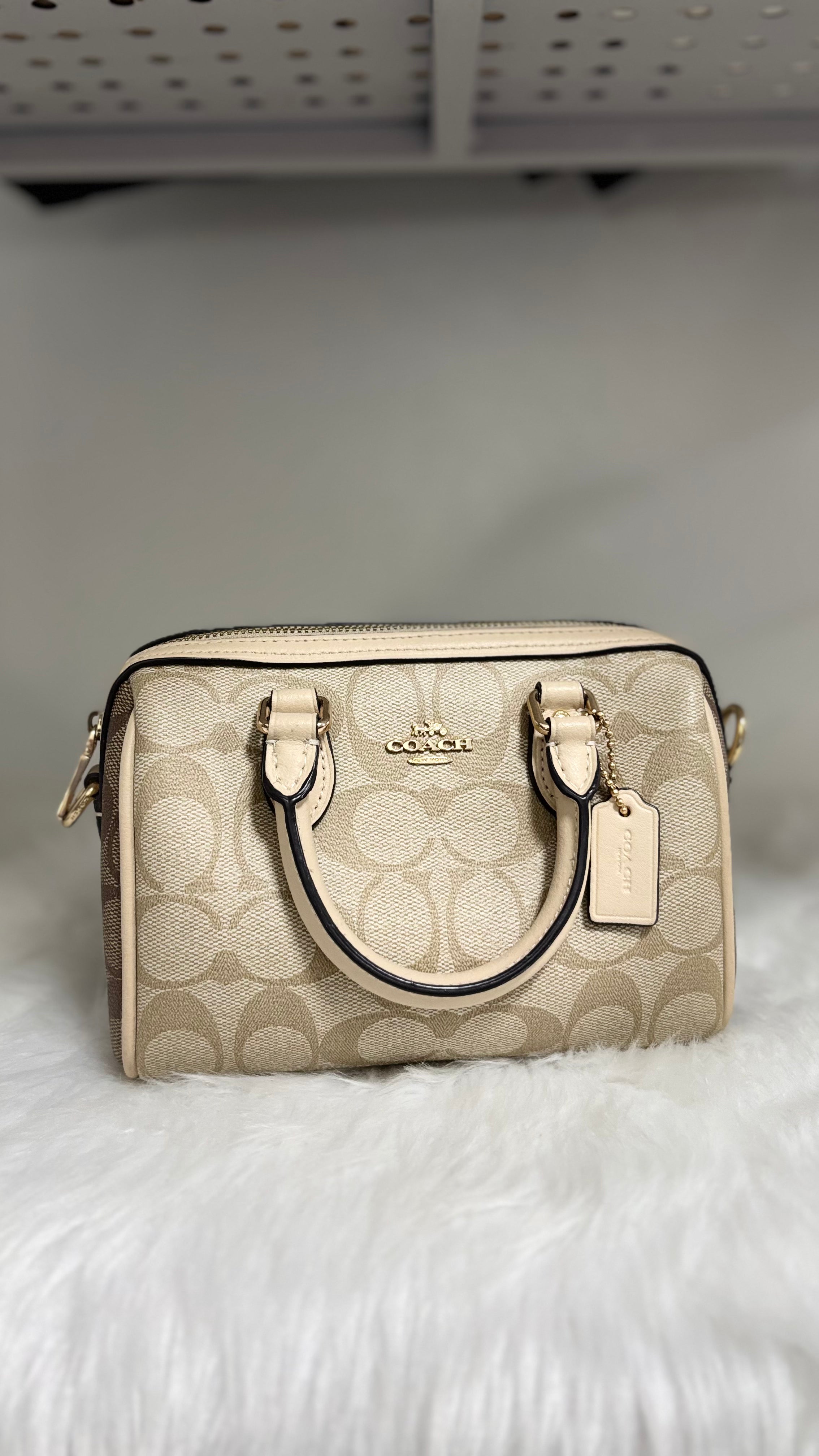 COACH Mini Rowan Satchel Bag In Blocked Signature Canvas Light Khaki