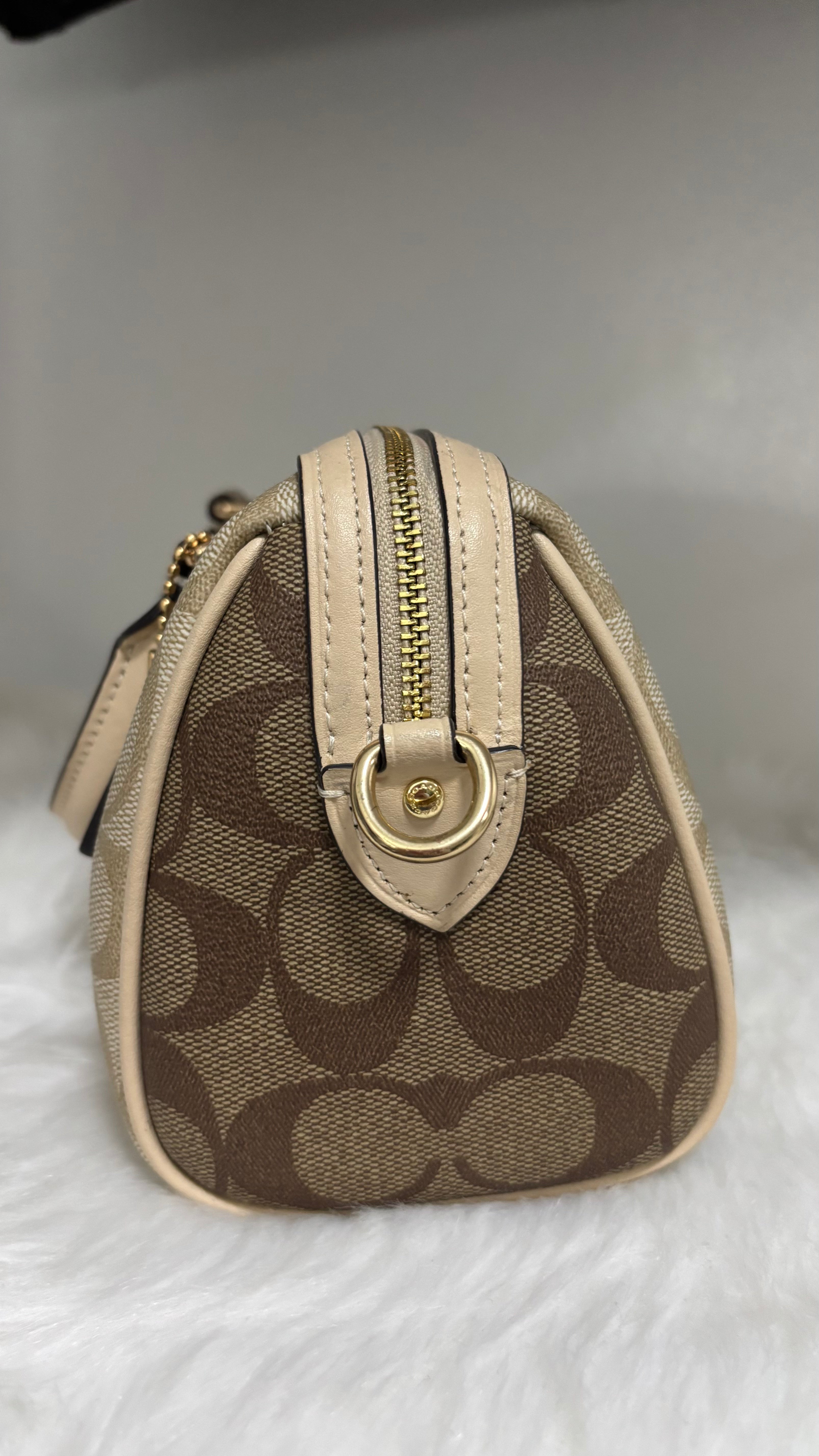 COACH Mini Rowan Satchel Bag In Blocked Signature Canvas Light Khaki