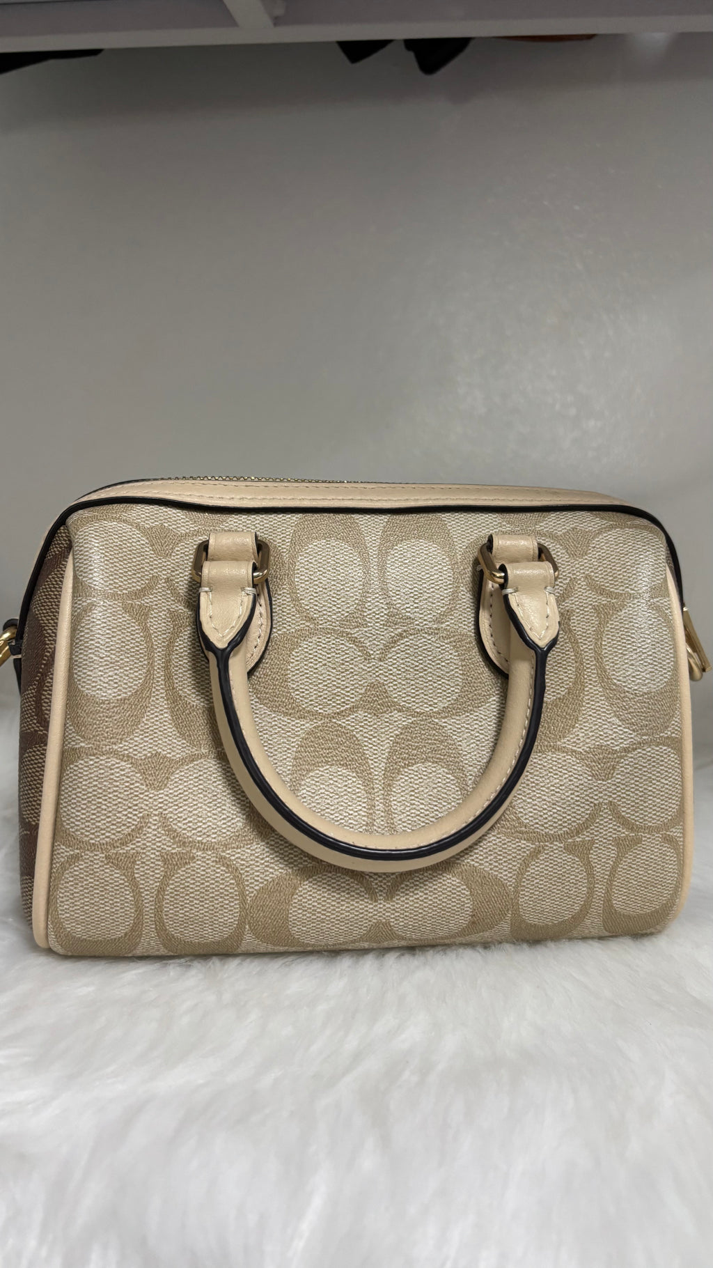 COACH Mini Rowan Satchel Bag In Blocked Signature Canvas Light Khaki