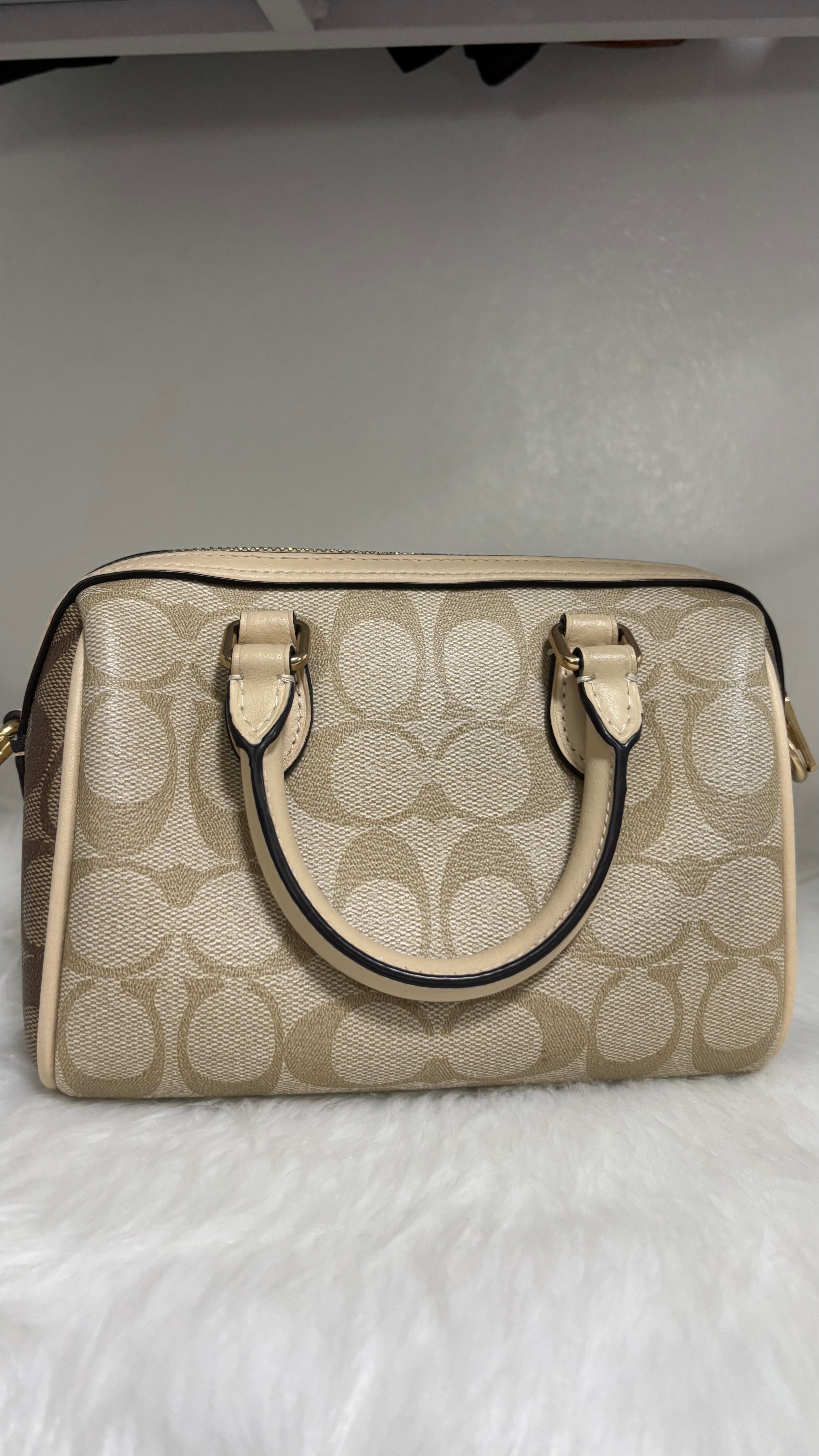 COACH Mini Rowan Satchel Bag In Blocked Signature Canvas Light Khaki