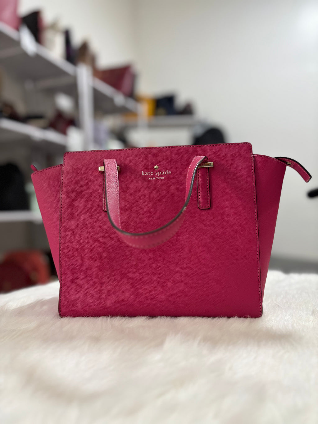 KATE SPADE Leather Cedar Street Hayden Tote in Fuschia